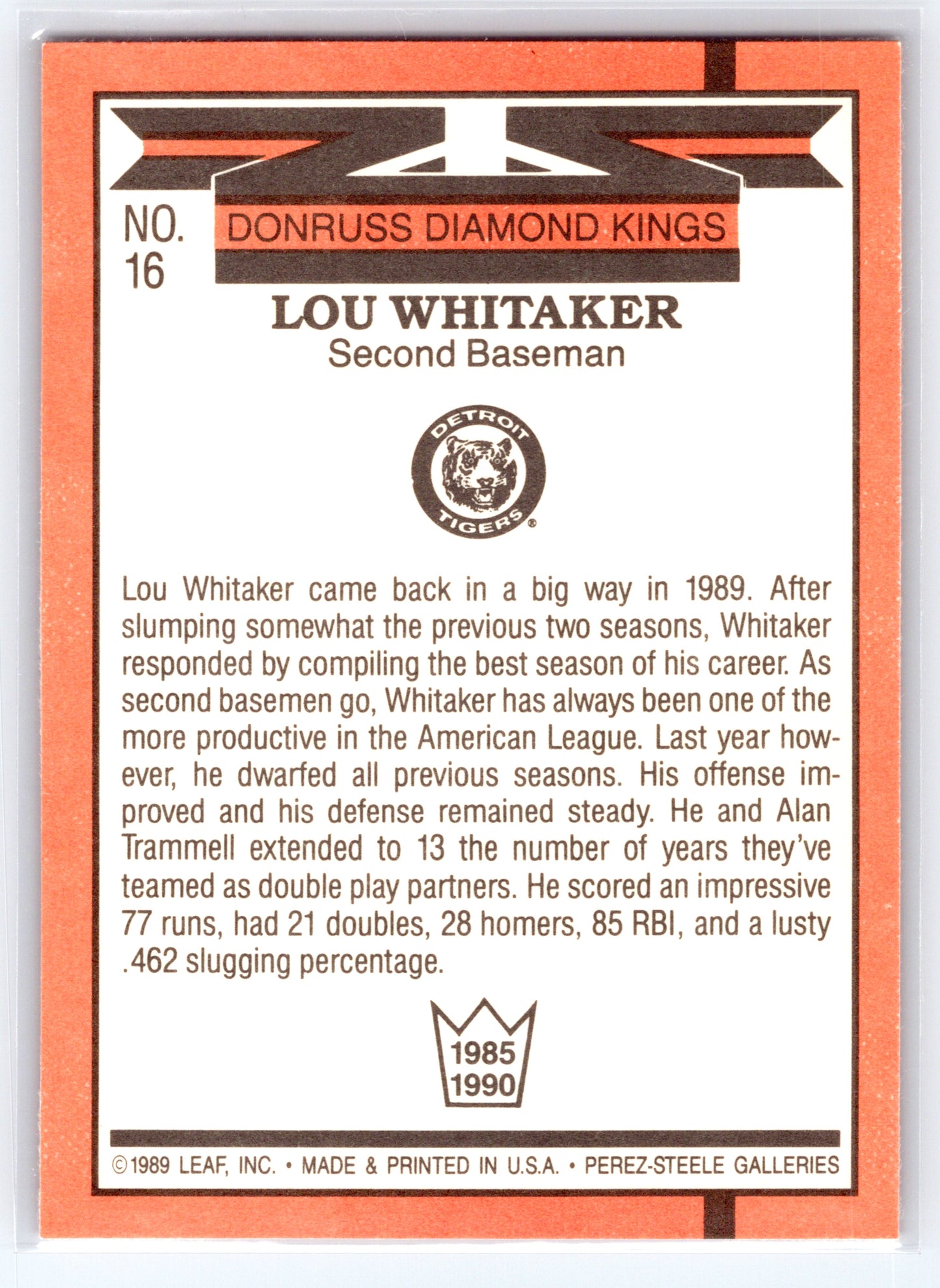 1989 Donruss #16 Lou Whitaker