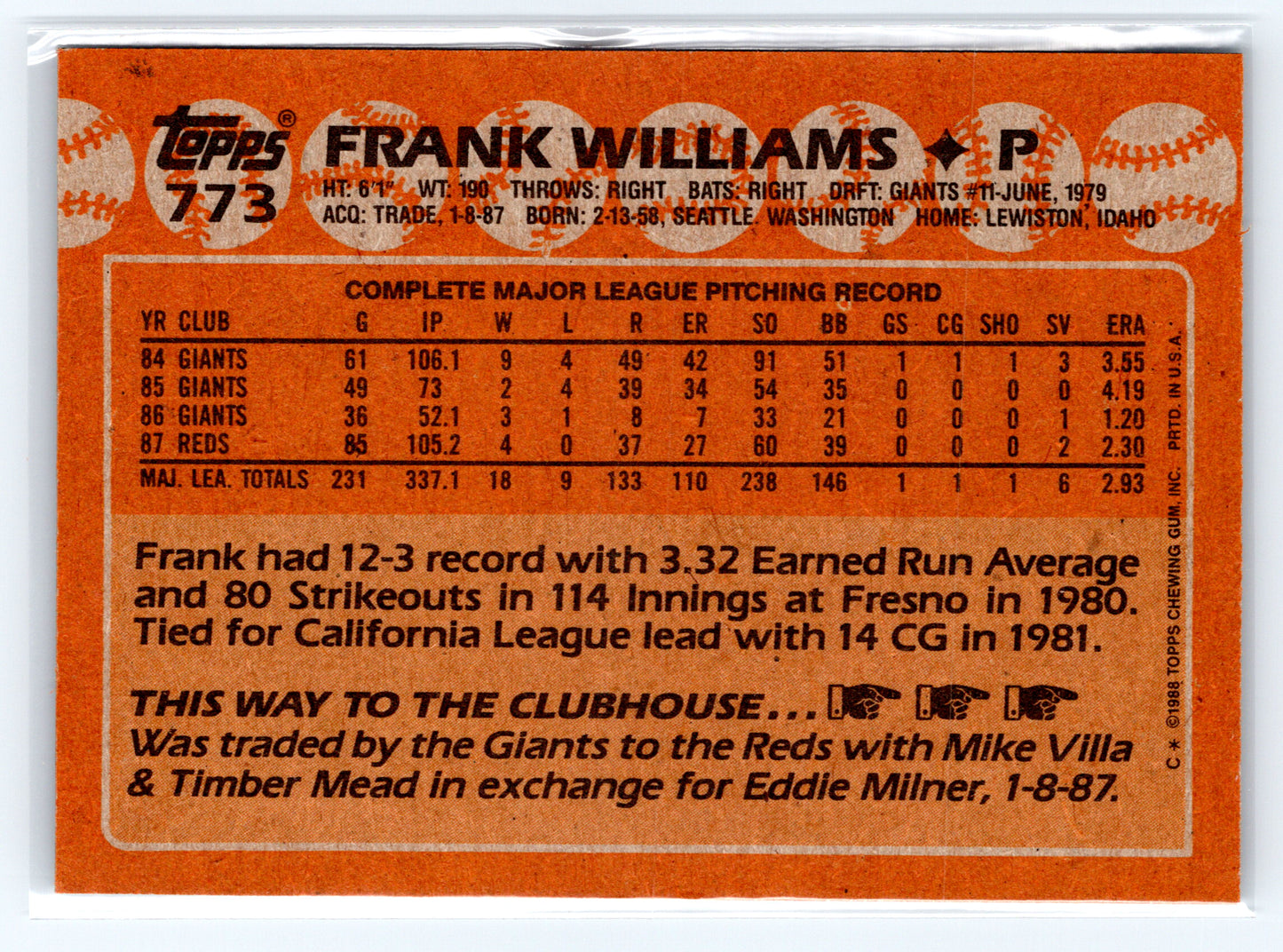 1988 Topps #773 Frank Williams