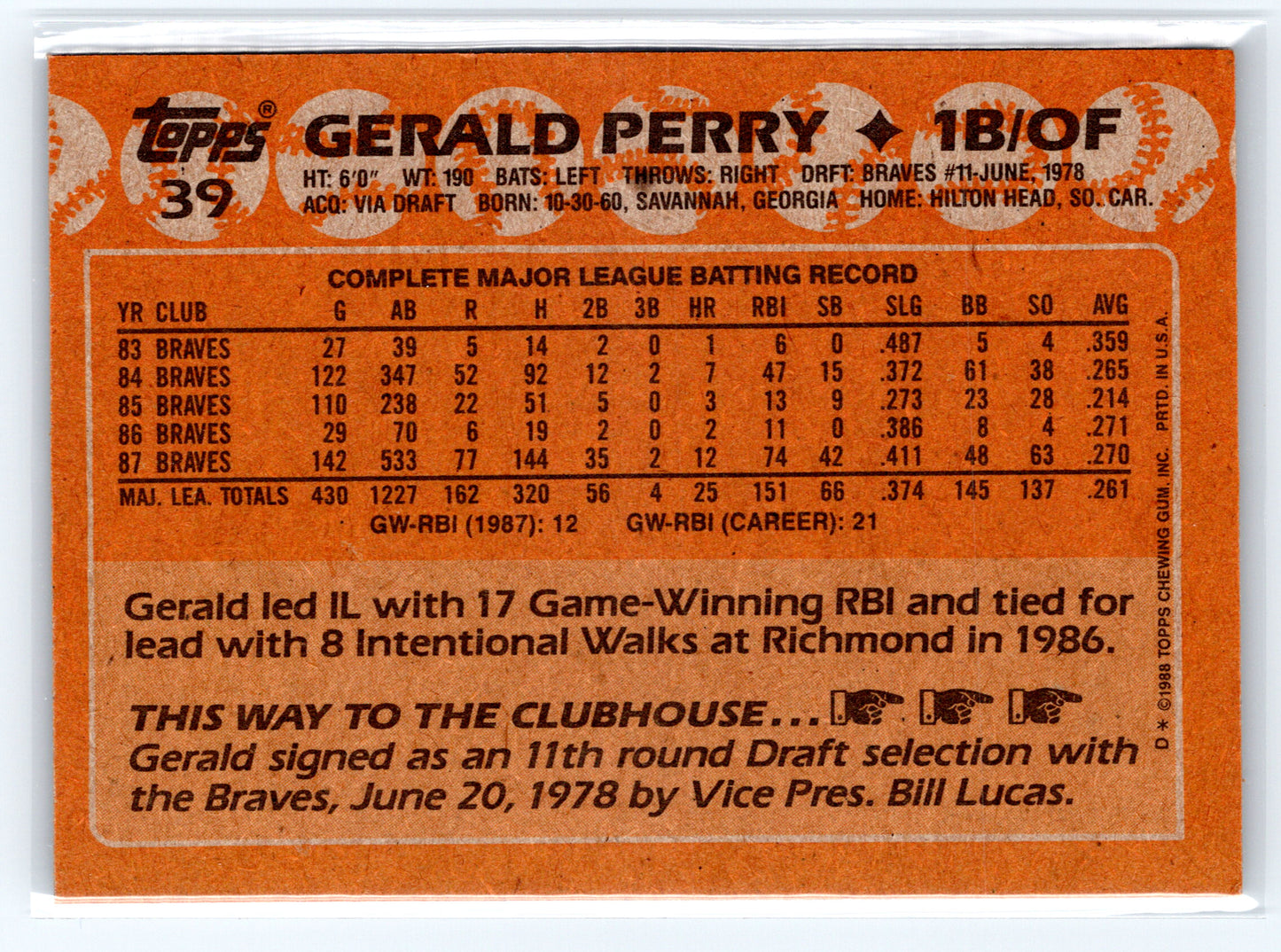 1988 Topps #39 Gerald Perry