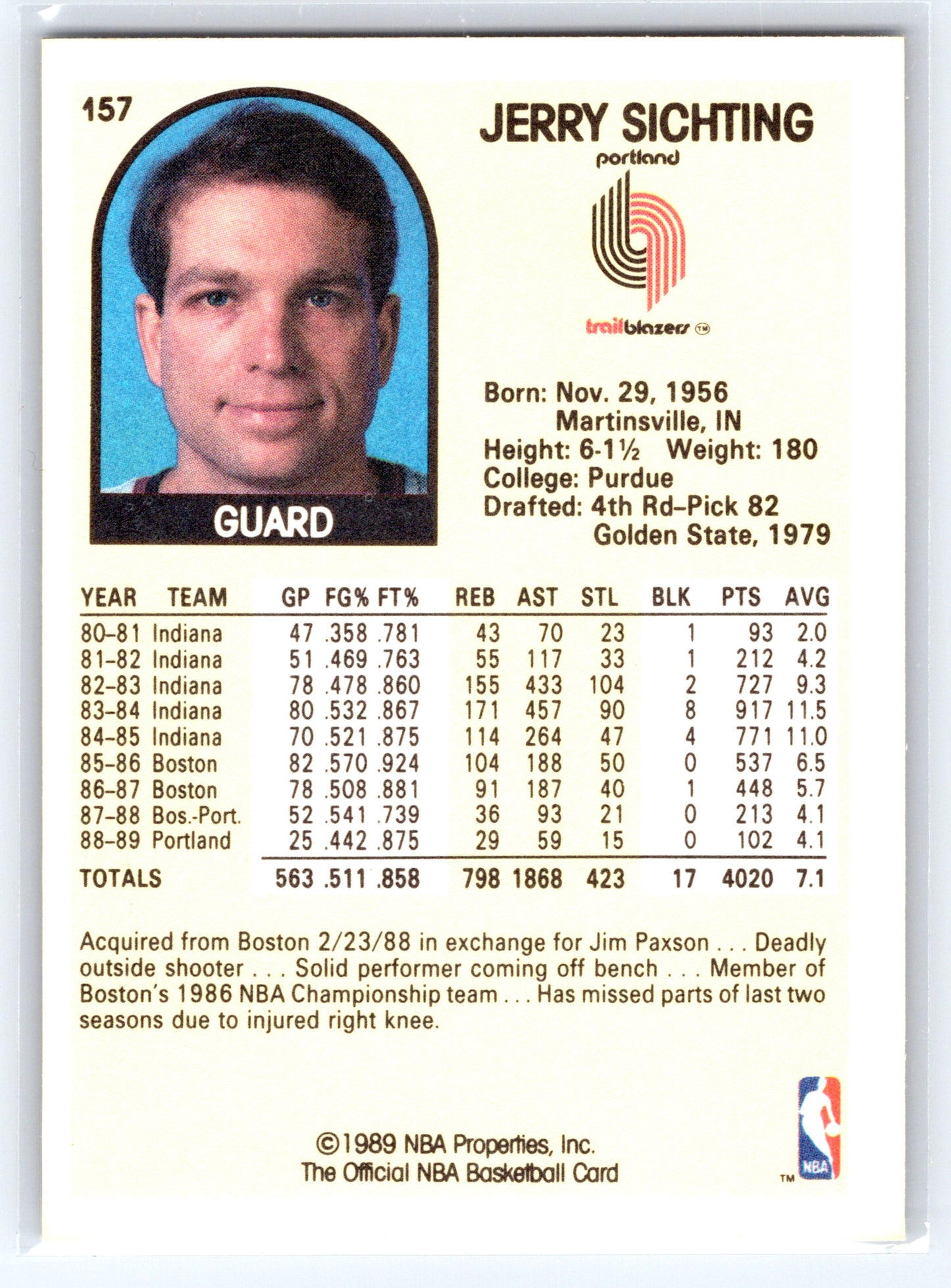 1989-90 Hoops #157 Jerry Sichting