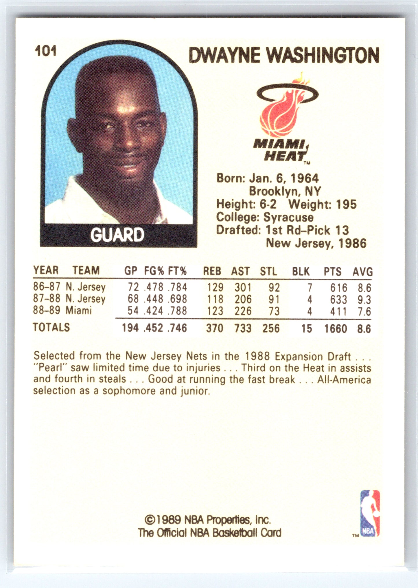 1989-90 Hoops #101 Dwayne Washington