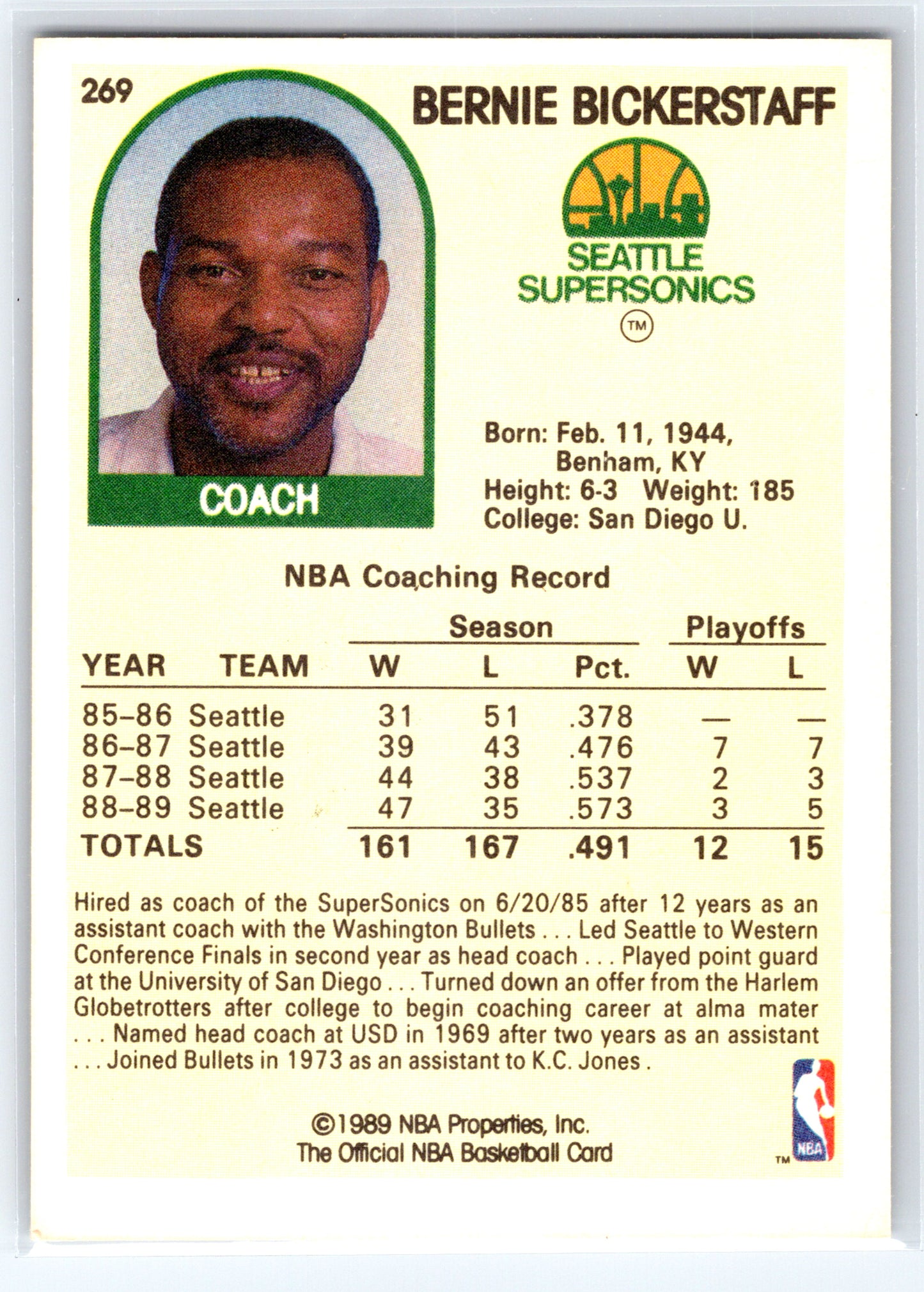 1989-90 Hoops #269 Bernie Bickerstaff
