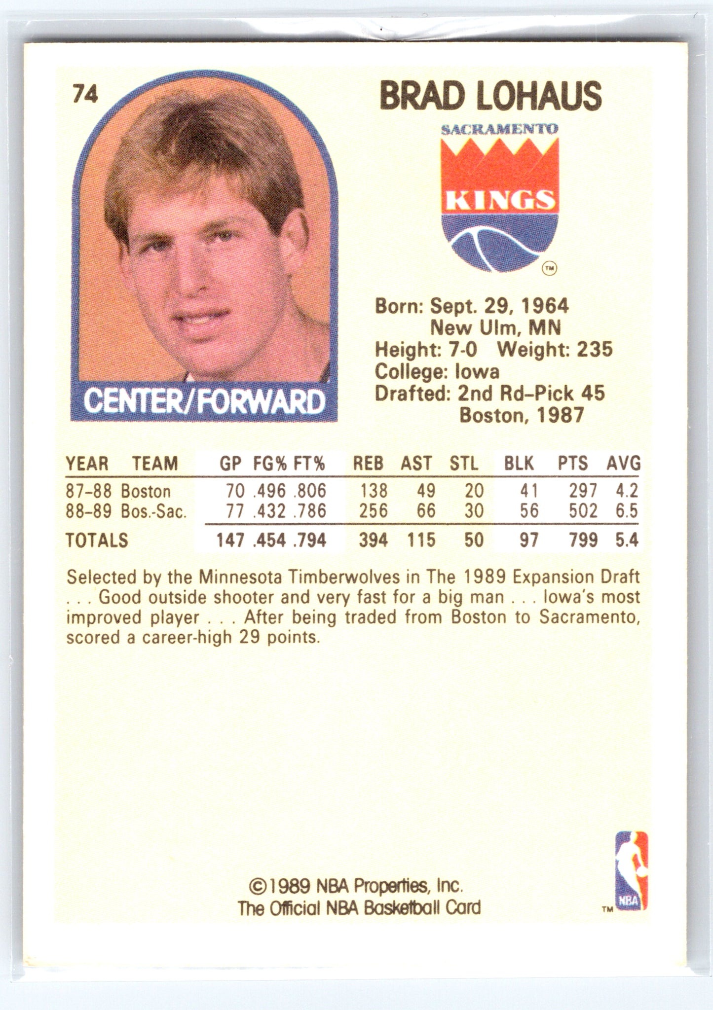 1989-90 Hoops #74 Brad Lohaus