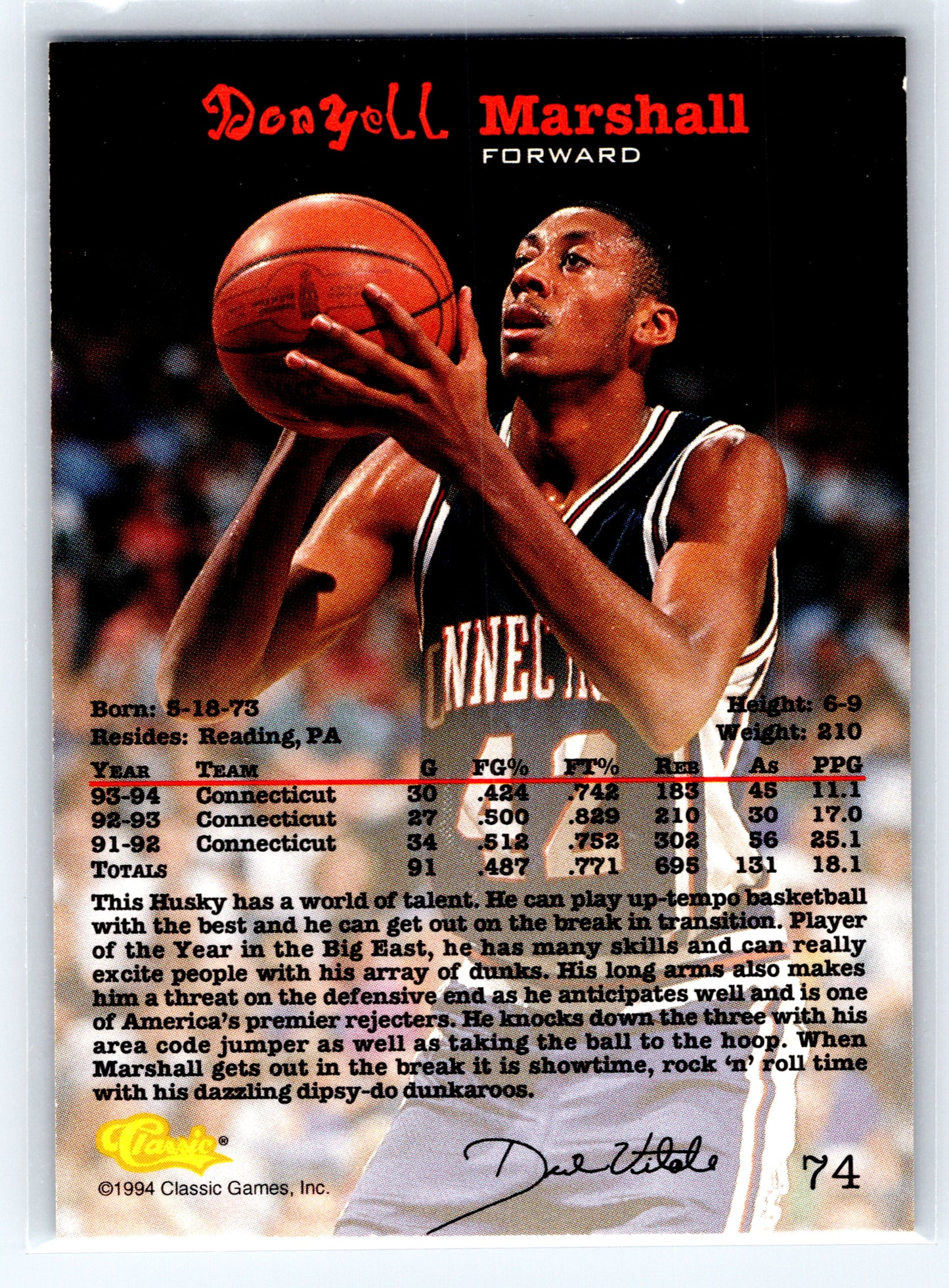 1994 Classic Draft #74 Donyell Marshall