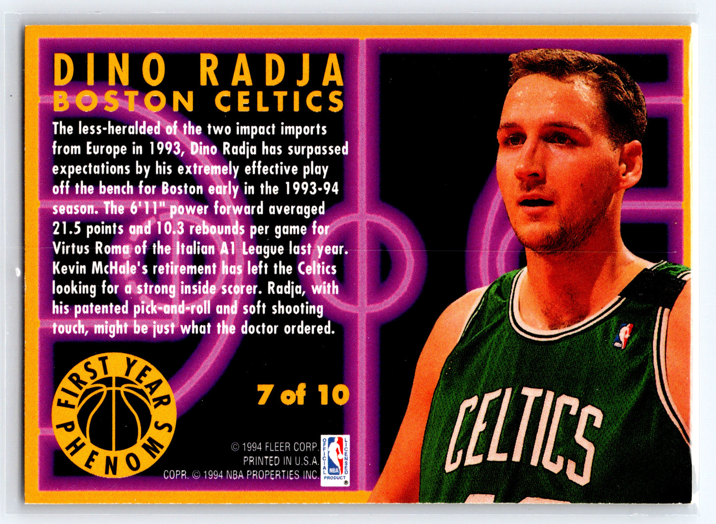 1993-94 Fleer #7 Dino Radja First Year Phenoms