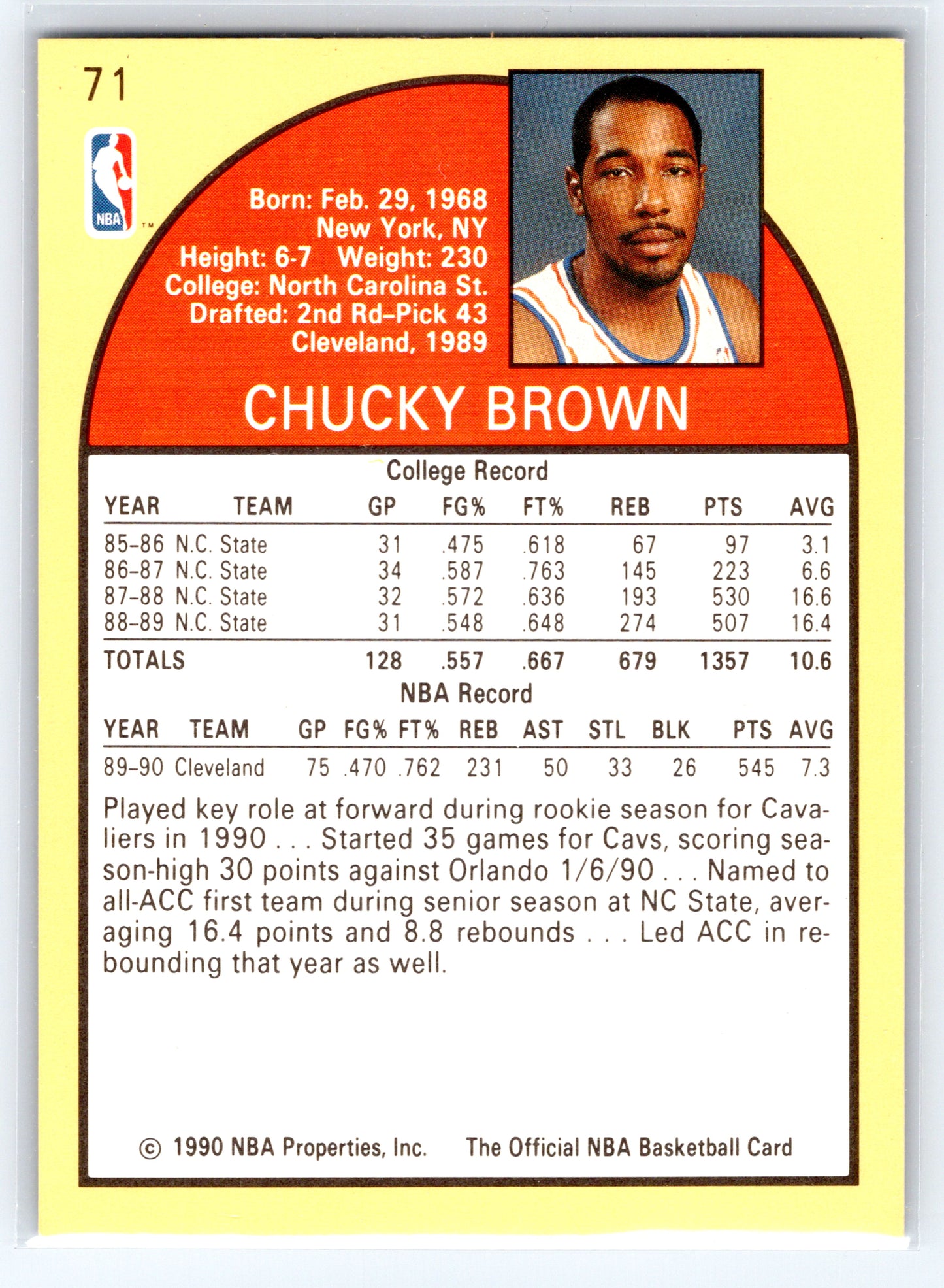 1990-91 Hoops #71 Chucky Brown