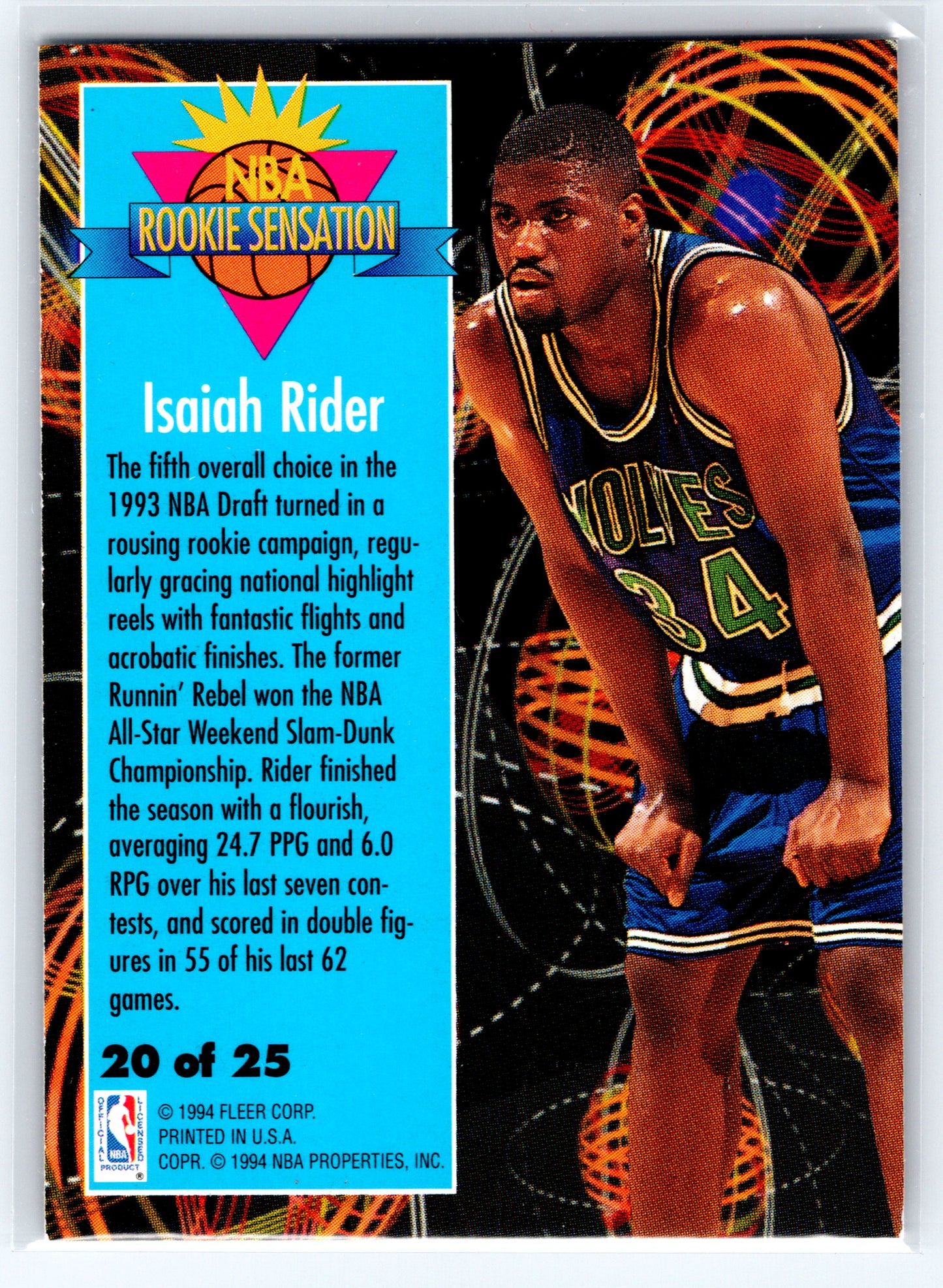 1994-95 Fleer #20 Isaiah Rider Rookie Sensations