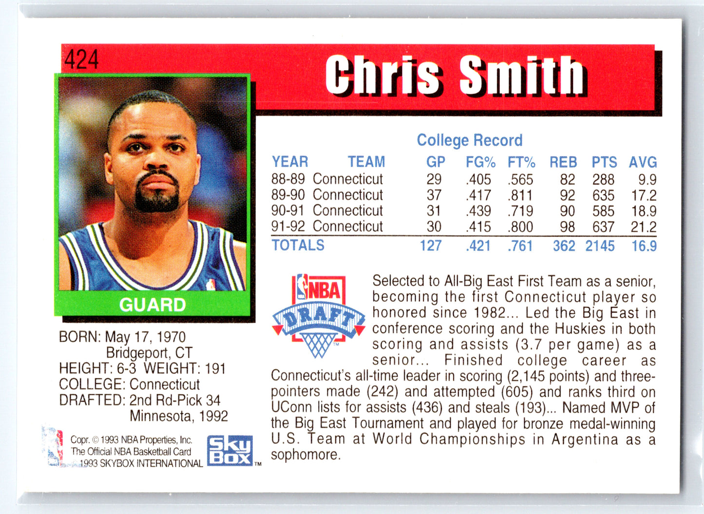1992-93 Hoops #424 Chris Smith