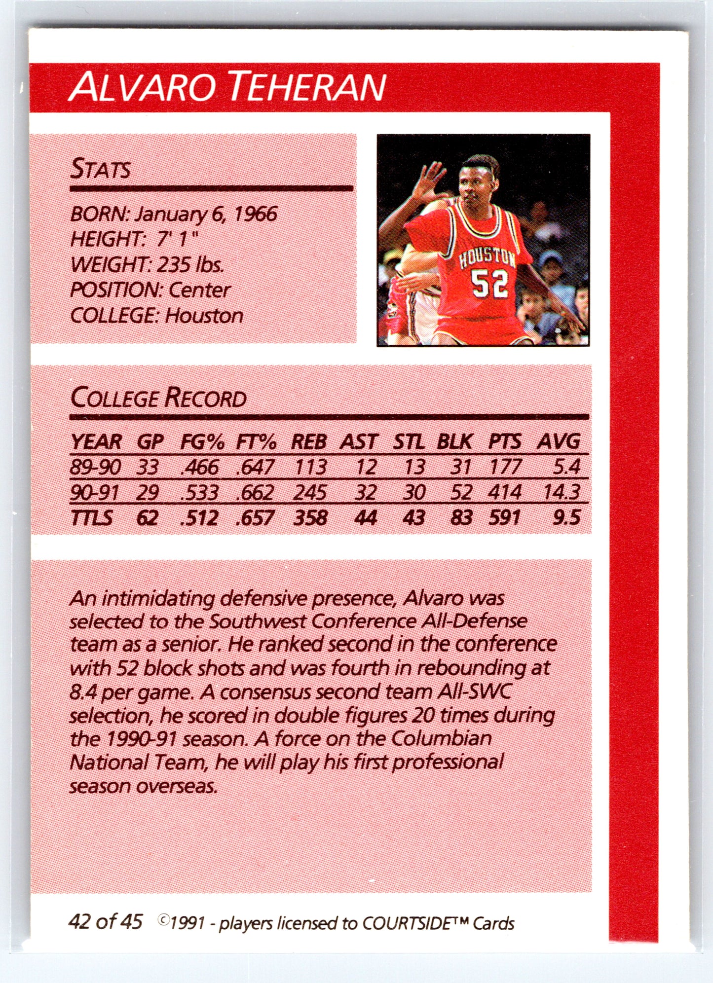 1991 Courtside #42 Alvaro Teheran