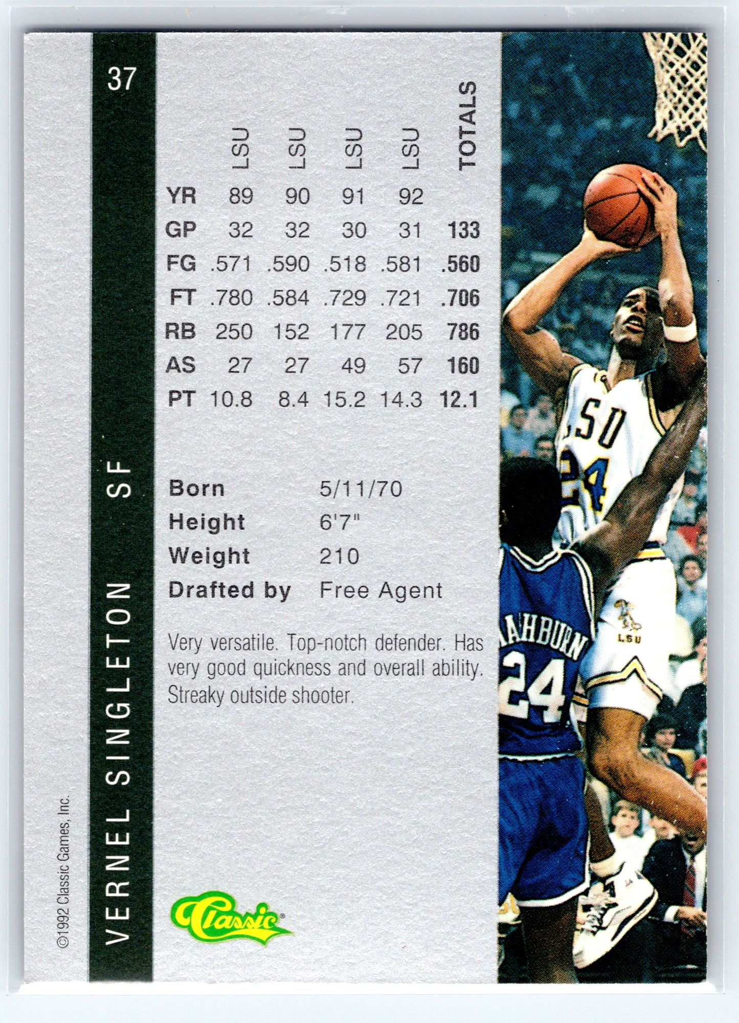 1992 Classic Four Sport #37 Vernel Singleton
