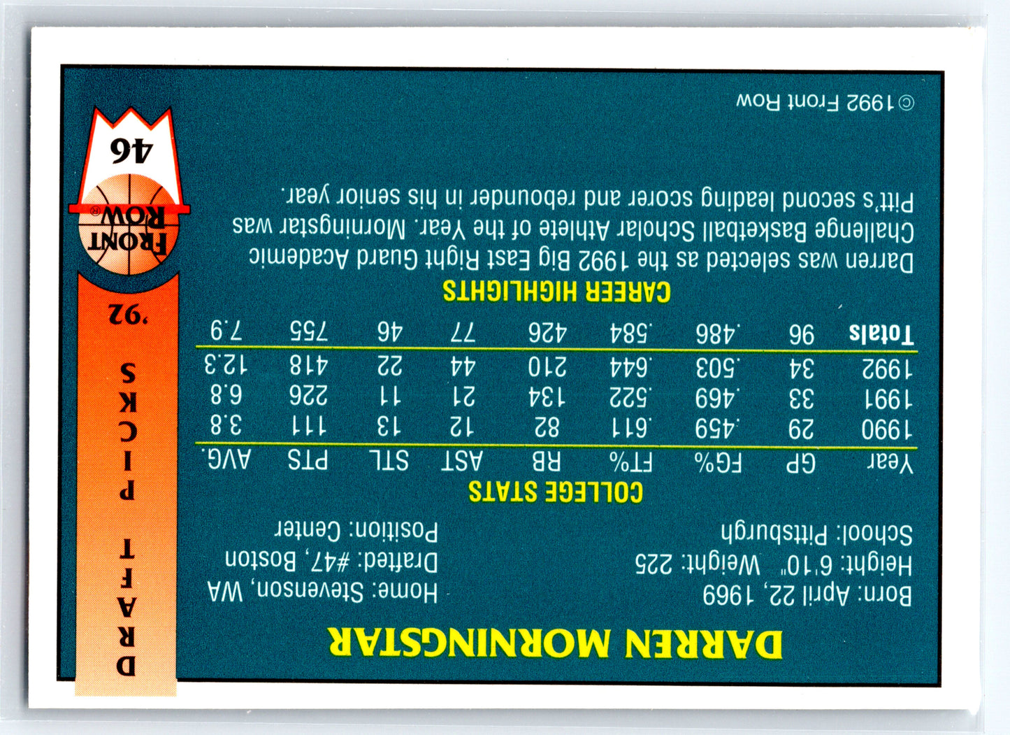 1992 Front Row Draft Picks #46 Darren Morningstar