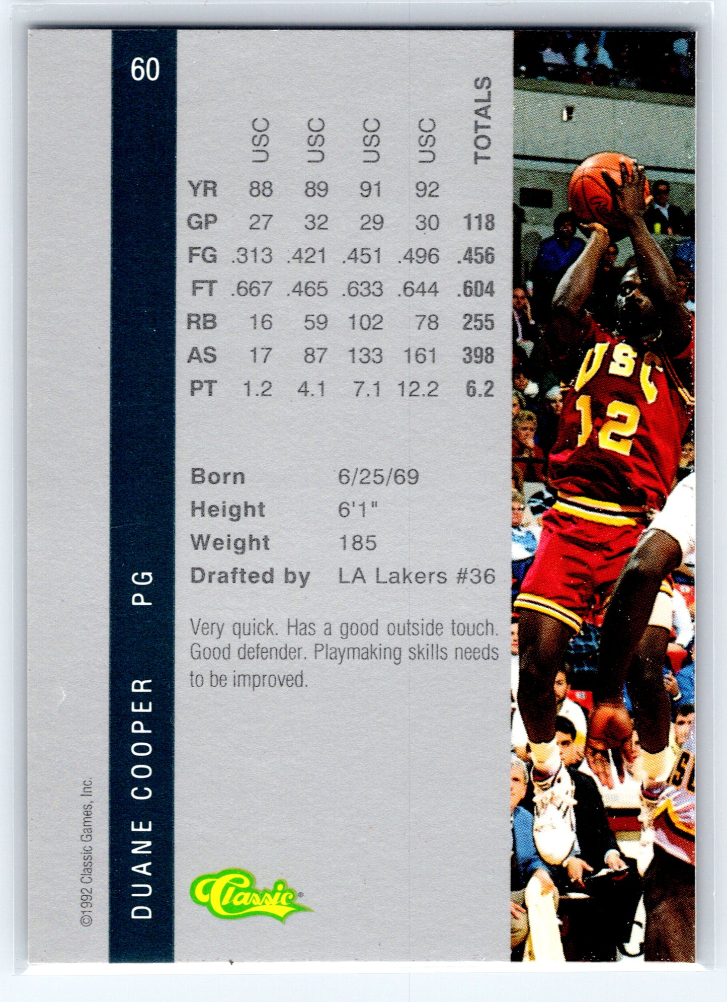 1992 Classic Draft Picks #72 Duane Cooper