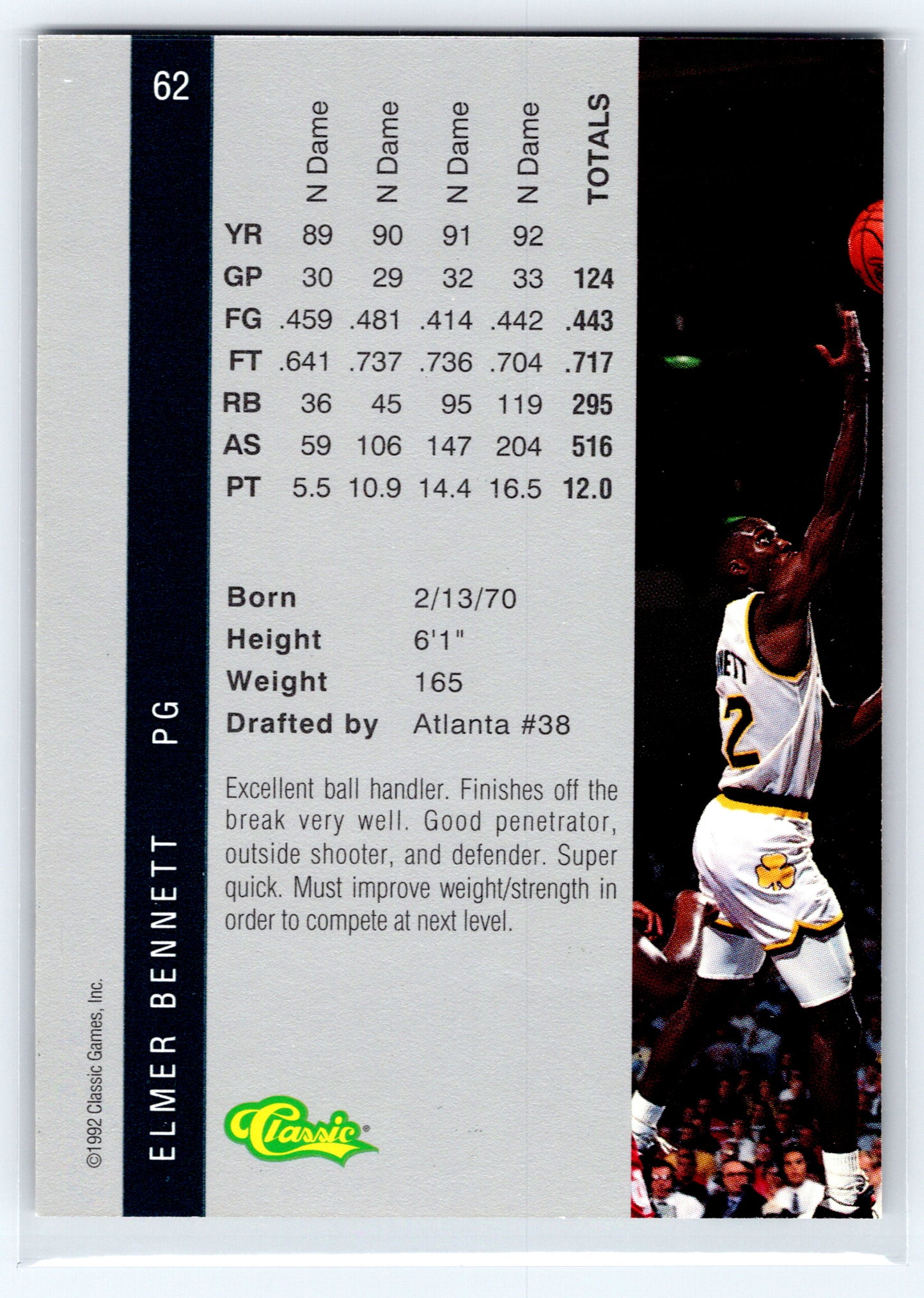 1992 Classic Four Sport #62 Elmer Bennett