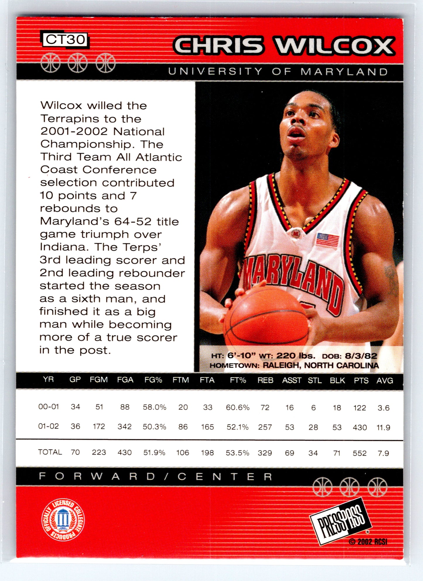2002 Press Pass #30 Chris Wilcox