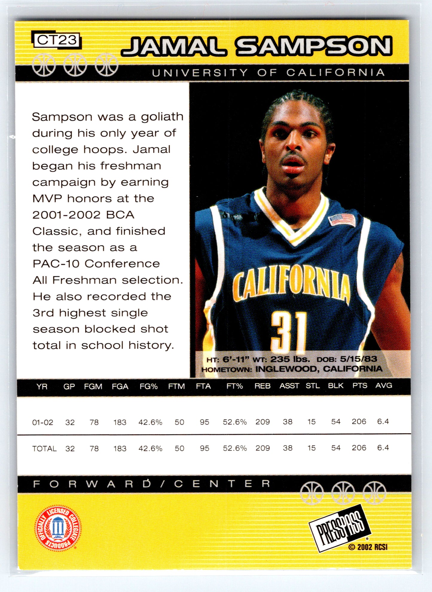 2002 Press Pass #T23 Jamal Sampson
