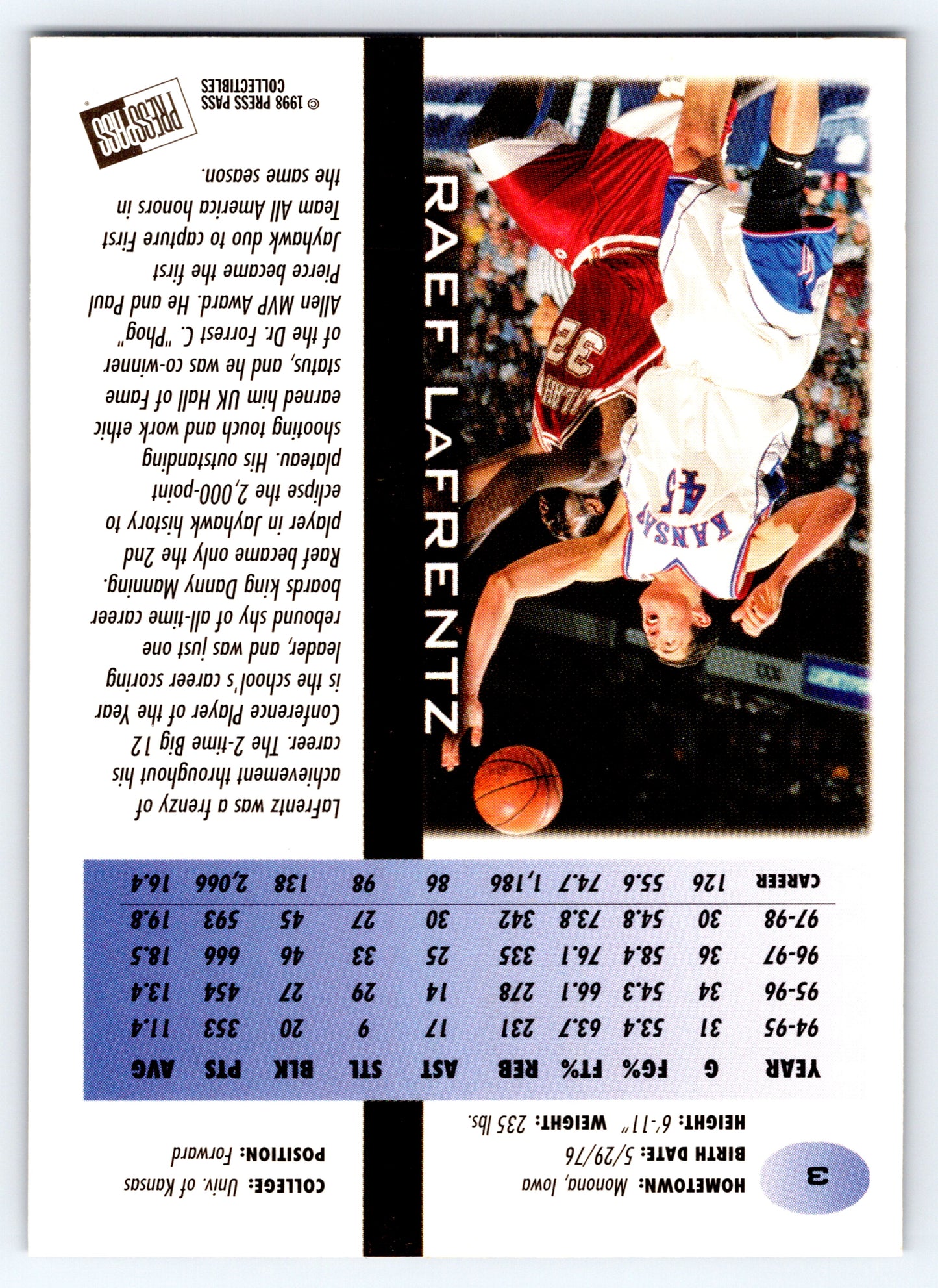 1998 Press Pass #3 Raef LaFrentz In The Zone