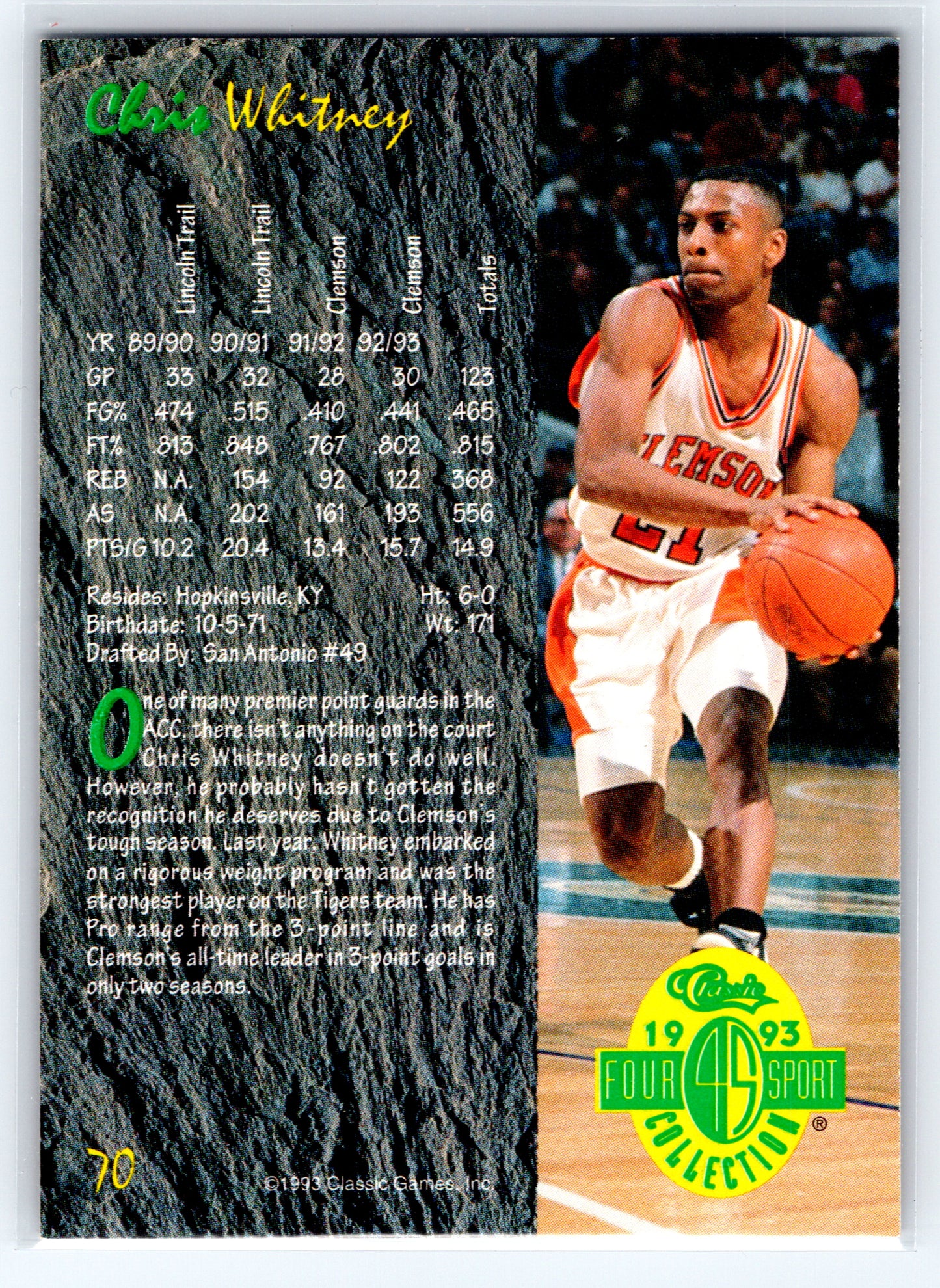 1993 Classic Four Sport #70 Chris Whitney