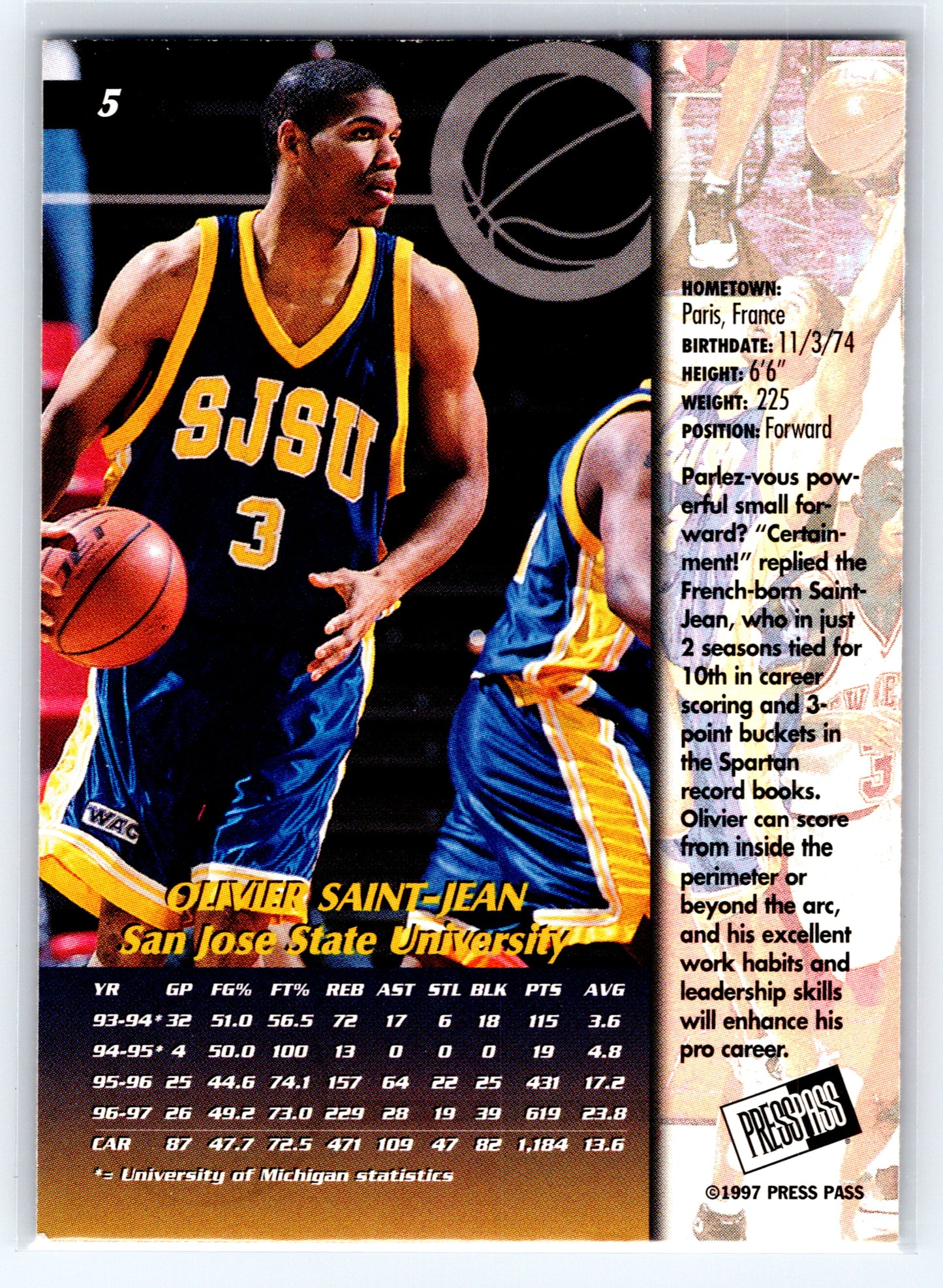 1997 Press Pass #5 Olivier Saint-Jean