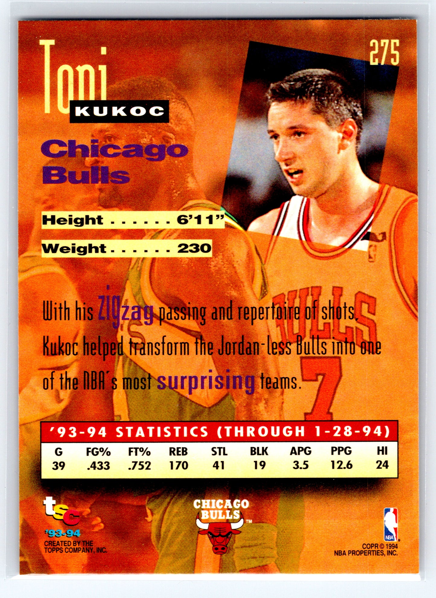 1993-94 Stadium Club #275 Toni Kukoc
