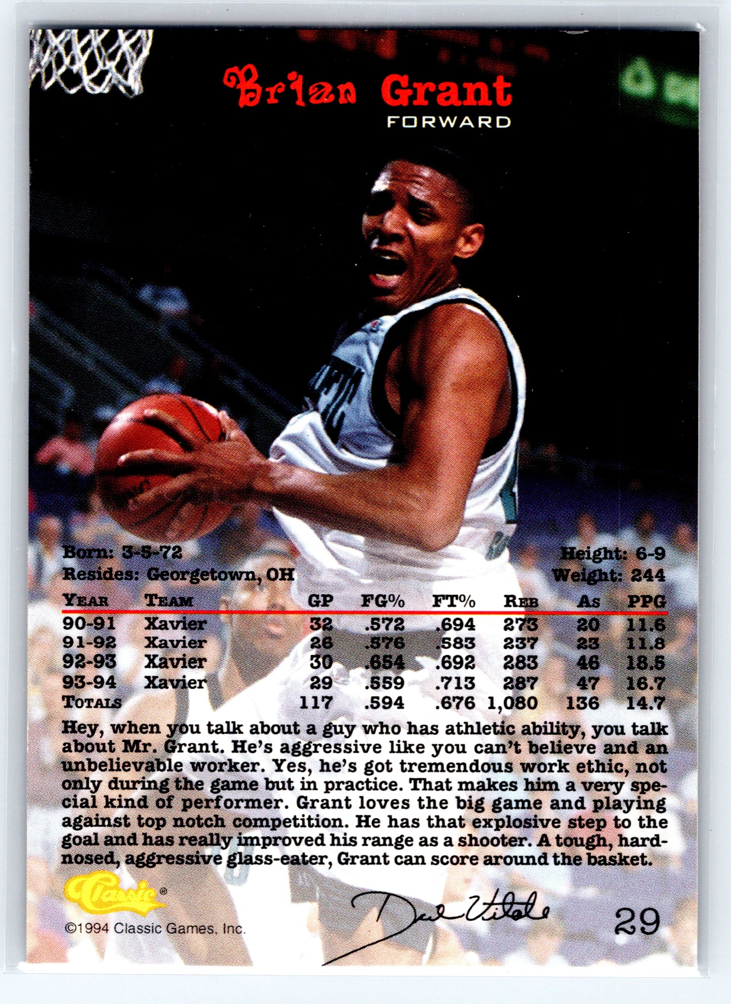 1994 Classic Draft #29 Brian Grant