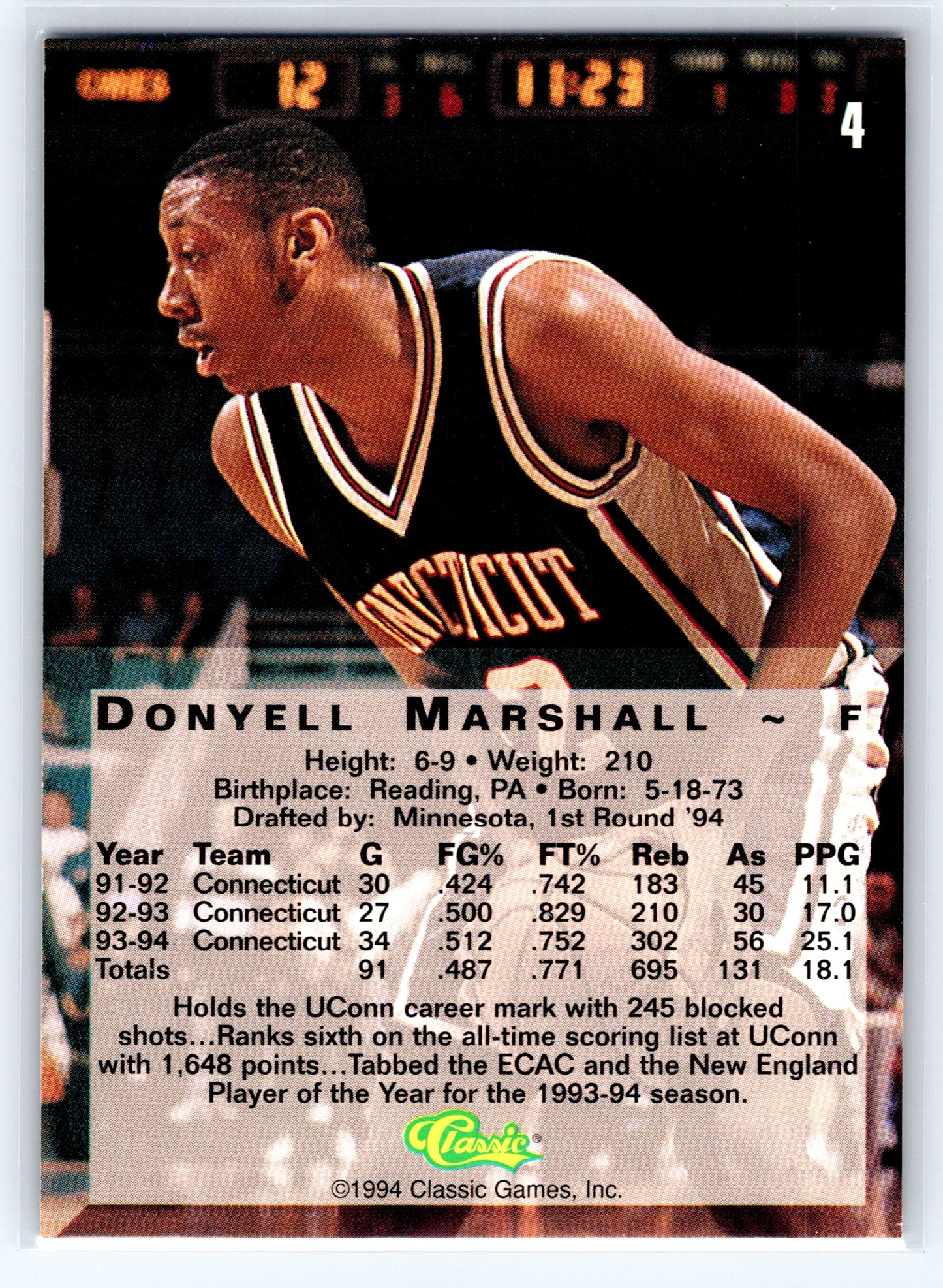 1994 Classic Four Sport #C11 Donyell Marshall