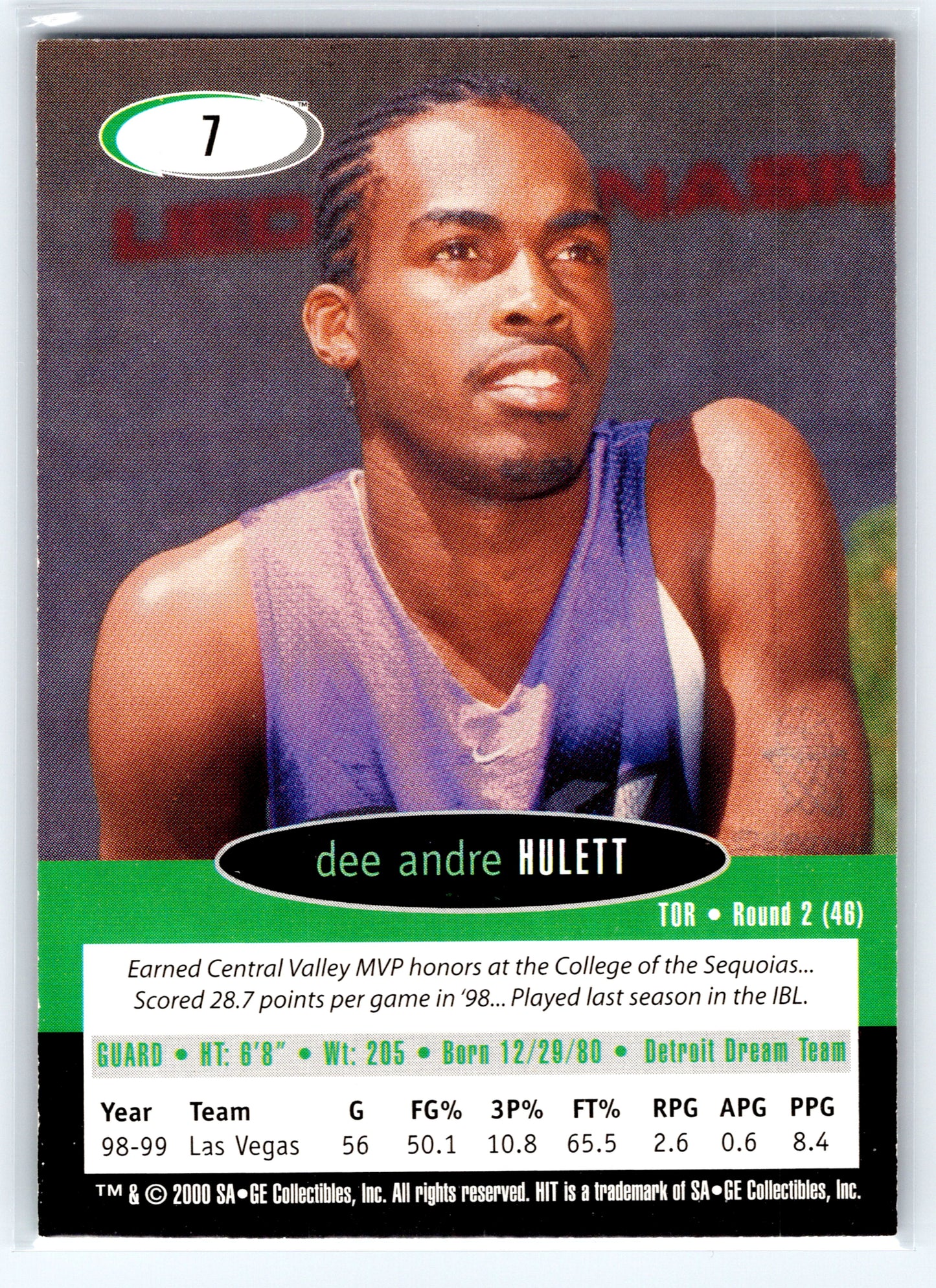 2000 SAGE HIT #7 DeeAndre Hulett NRG