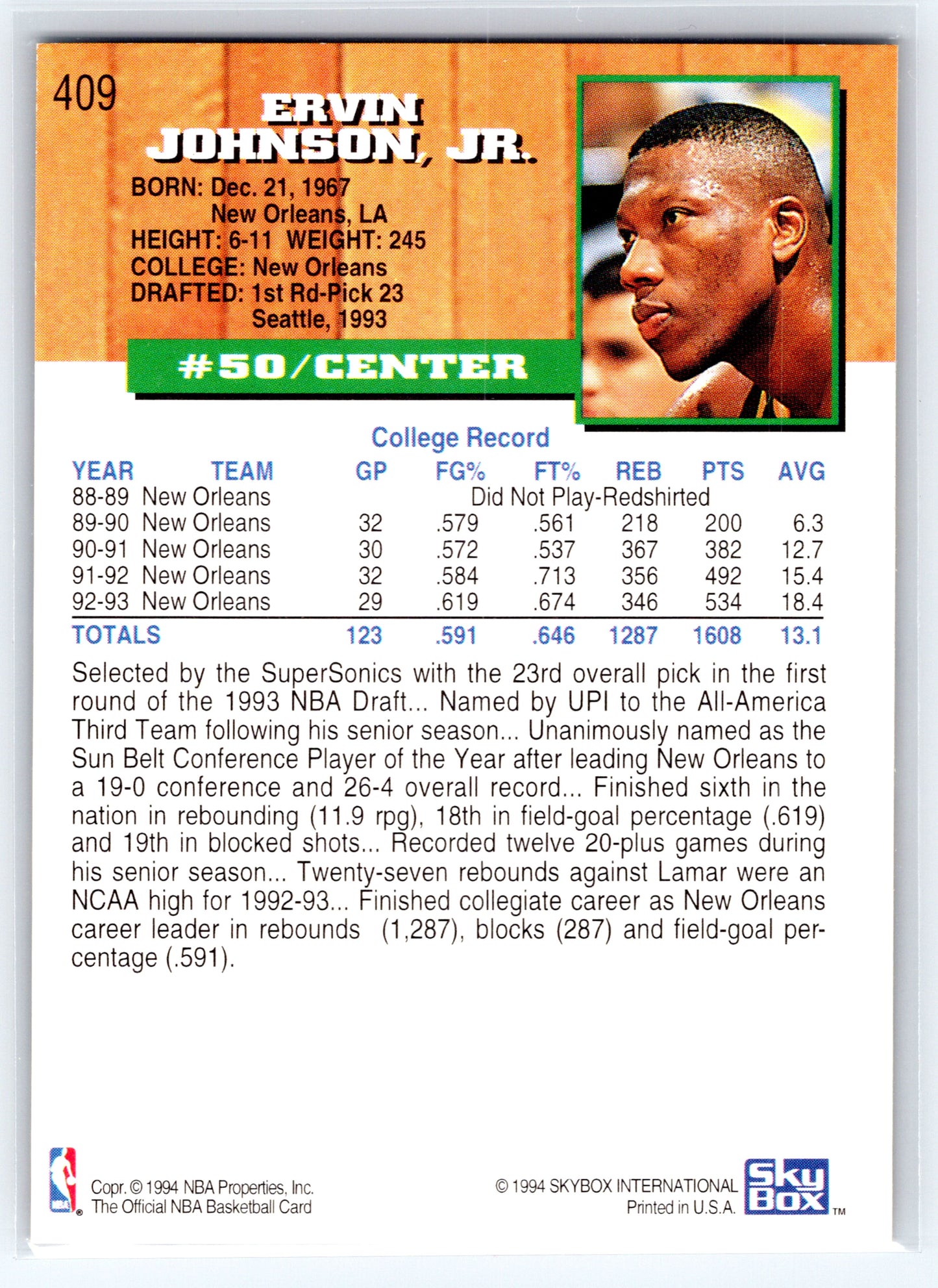 1993-94 Hoops #409 Ervin Johnson