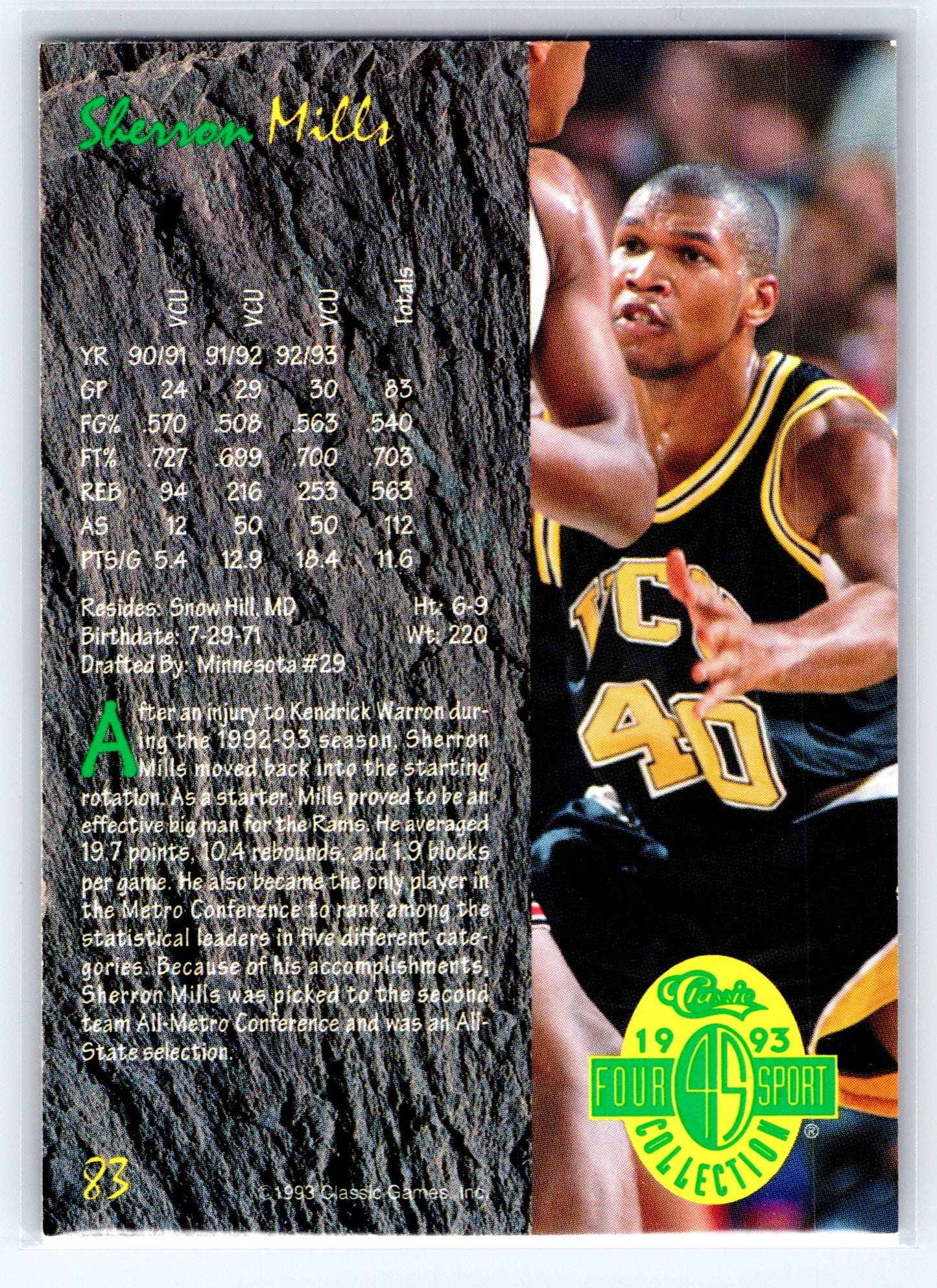 1993 Classic Four Sport #83 Sherron Mills