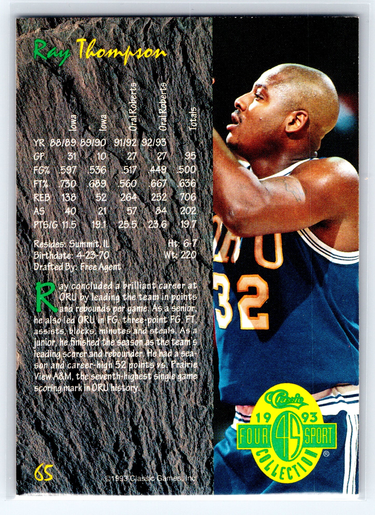 1993 Classic Four Sport #65 Ray Thompson