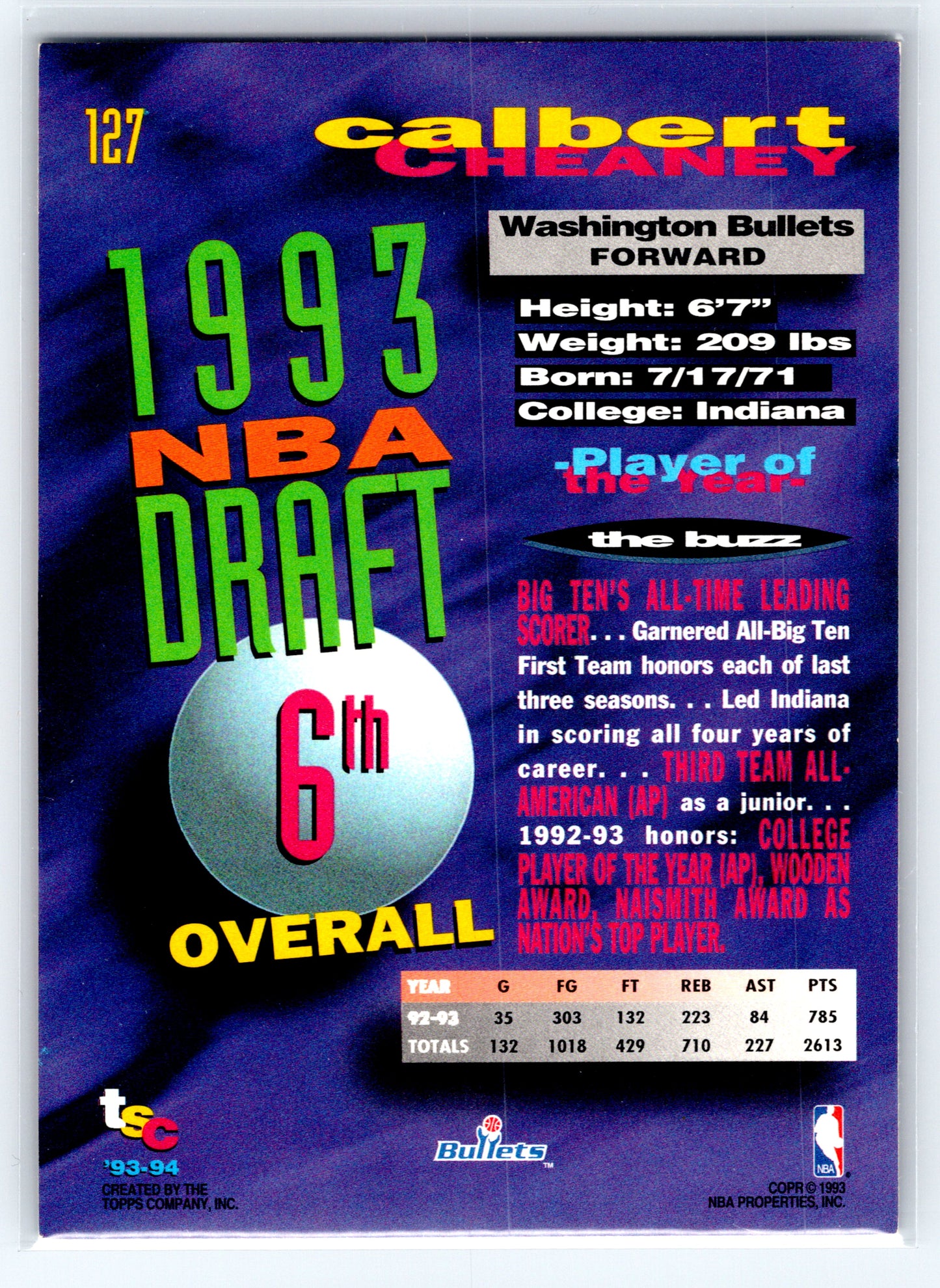 1993-94 Stadium Club #127 Calbert Cheaney