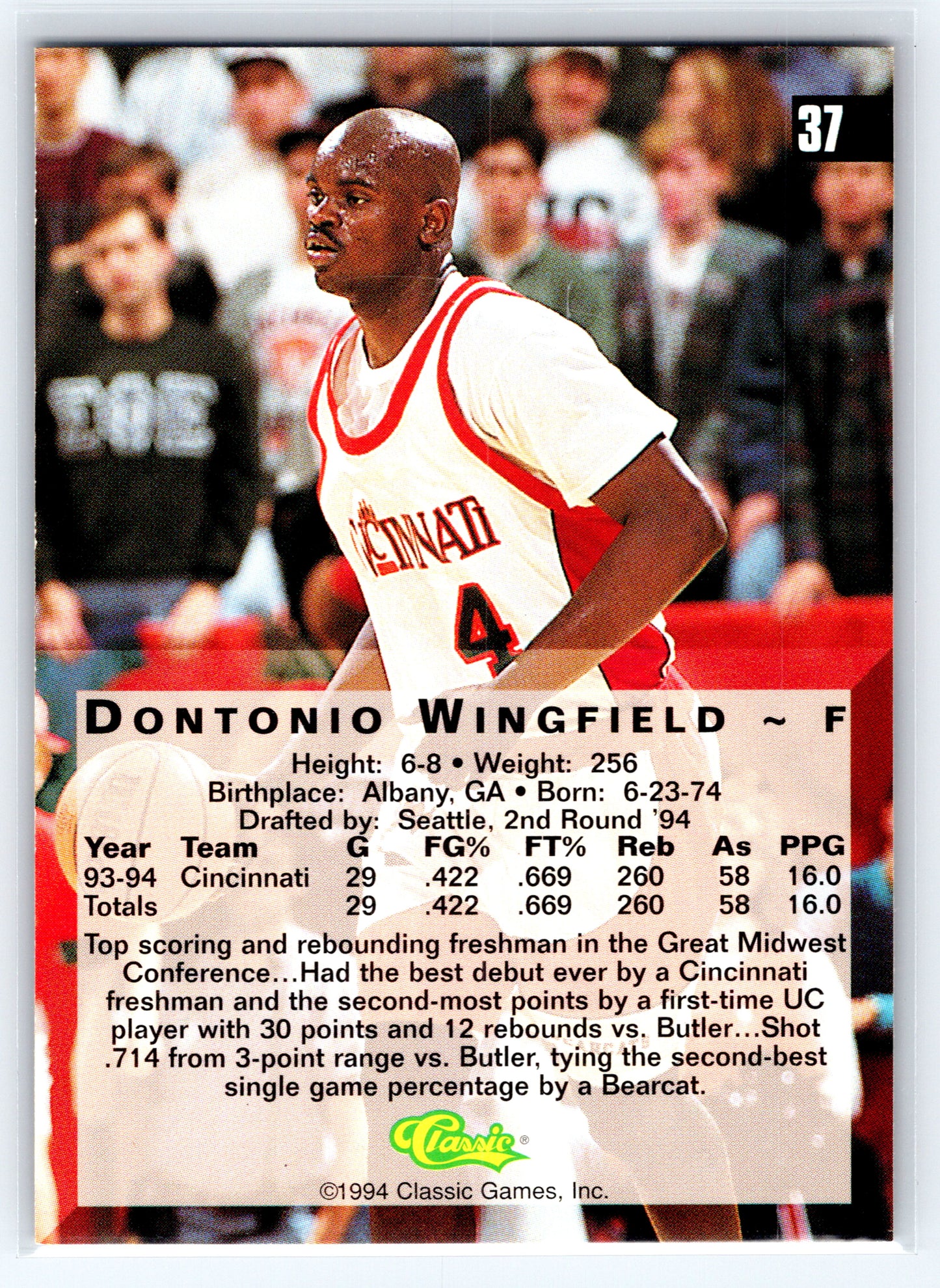 1994 Classic Four Sport #37 Dontonio Wingfield