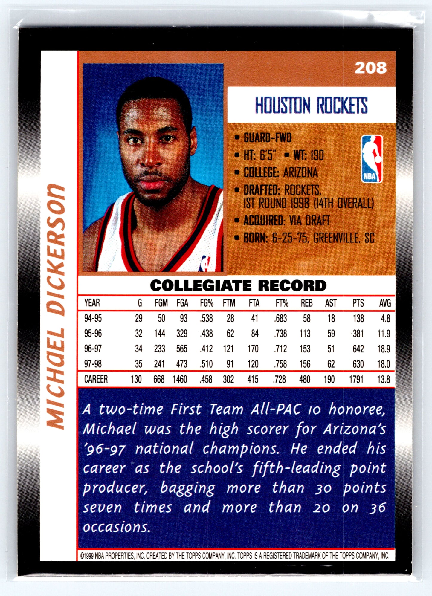 1998-99 Topps #208 Michael Dickerson