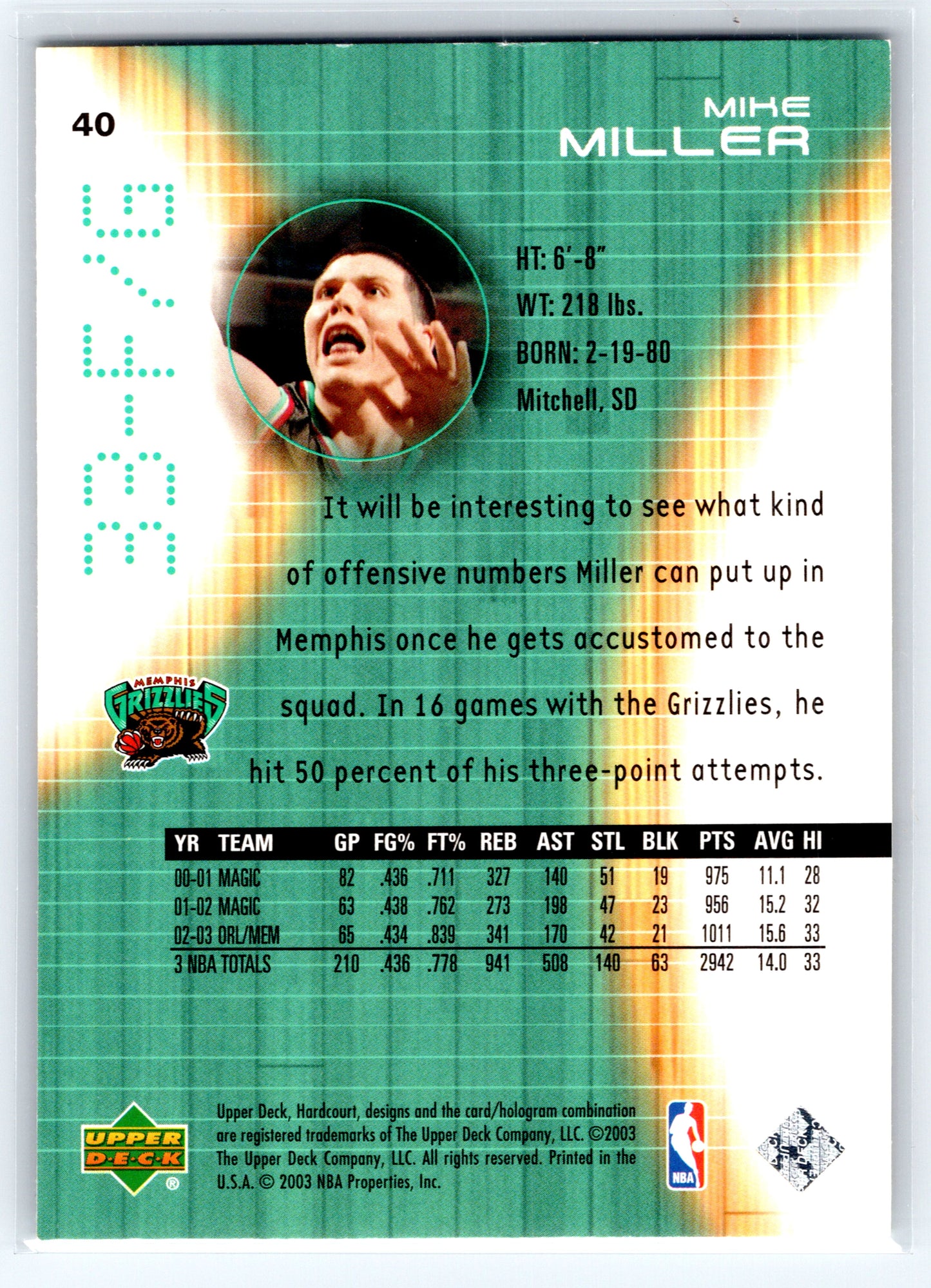2003-04 Upper Deck Hardcourt #40 Mike Miller