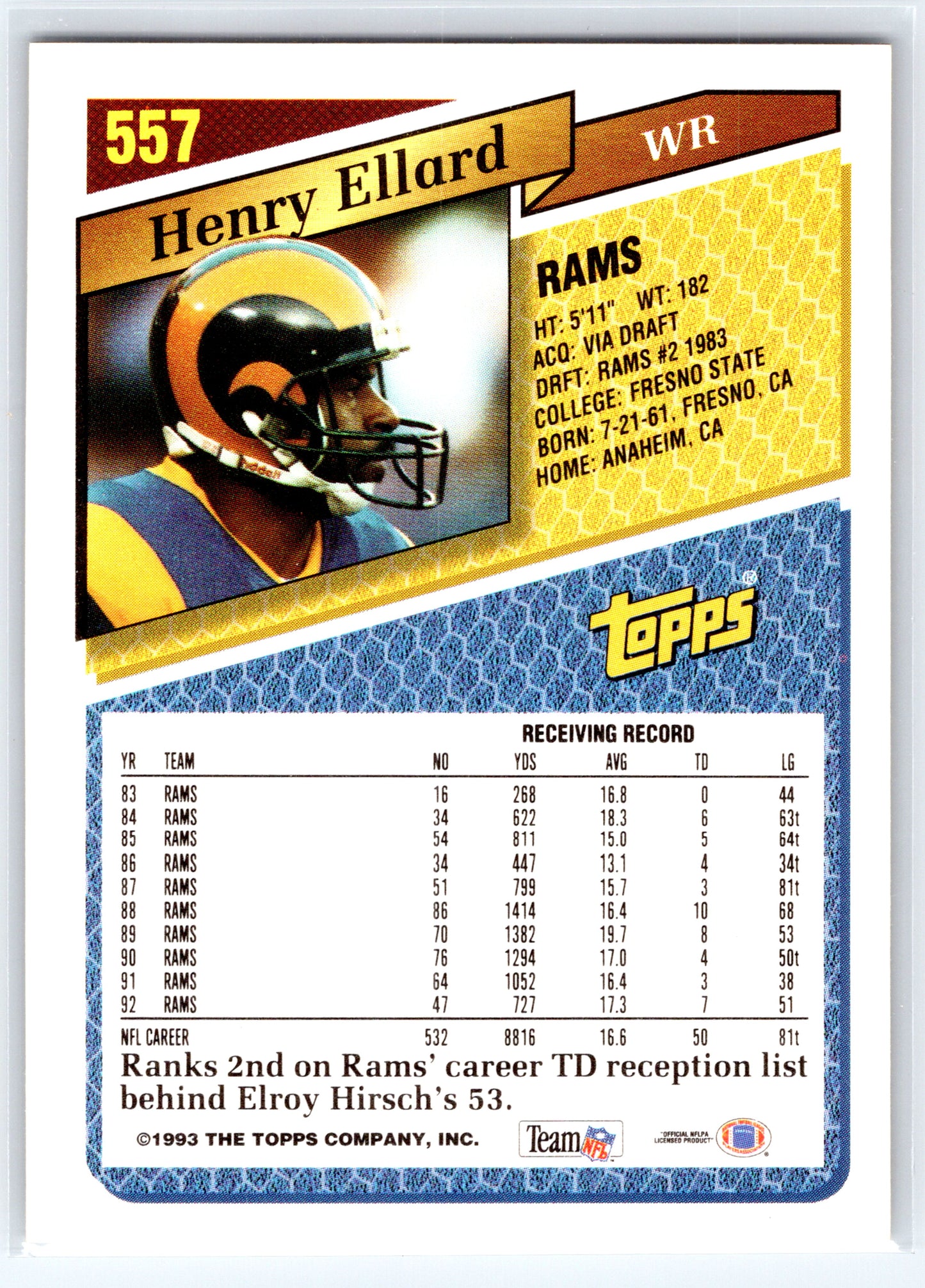 1993 Topps #557 Henry Ellard