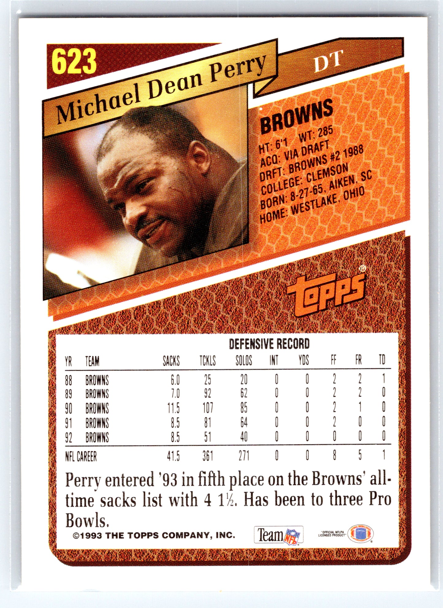 1993 Topps #623 Michael Dean Perry Gold