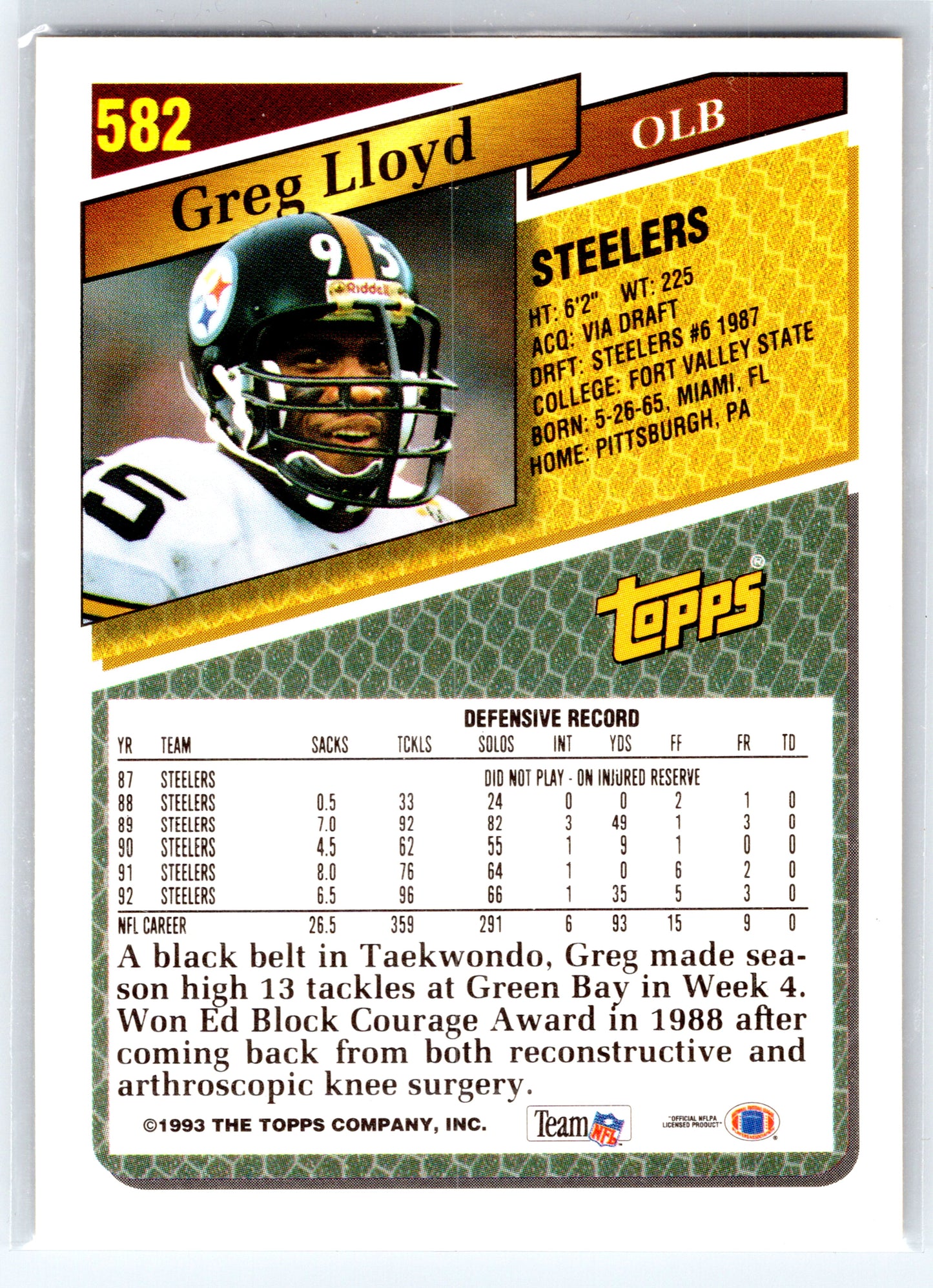 1993 Topps #582 Greg Lloyd Gold