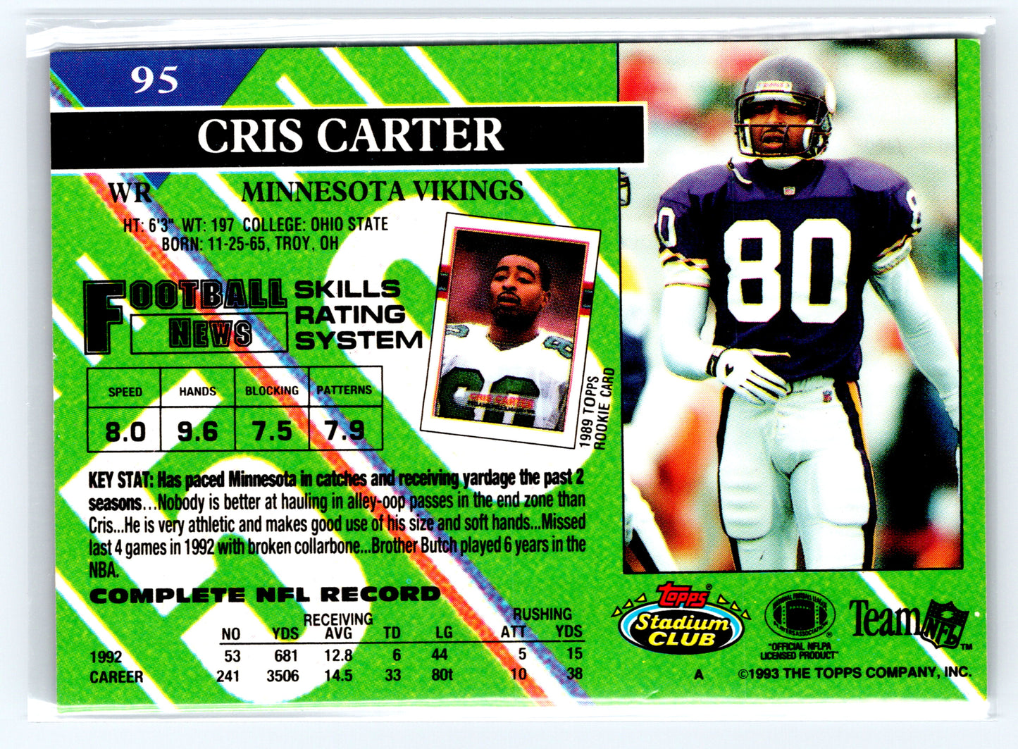 1993 Stadium Club #95 Cris Carter