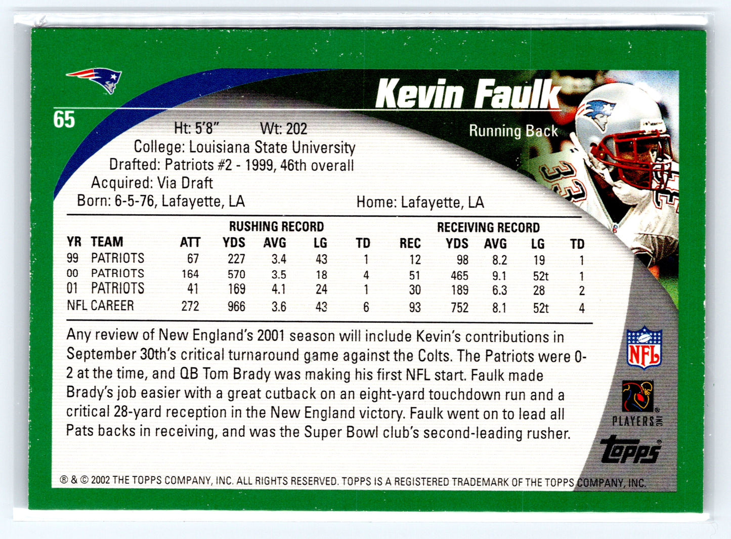 2002 Topps #65 Kevin Faulk