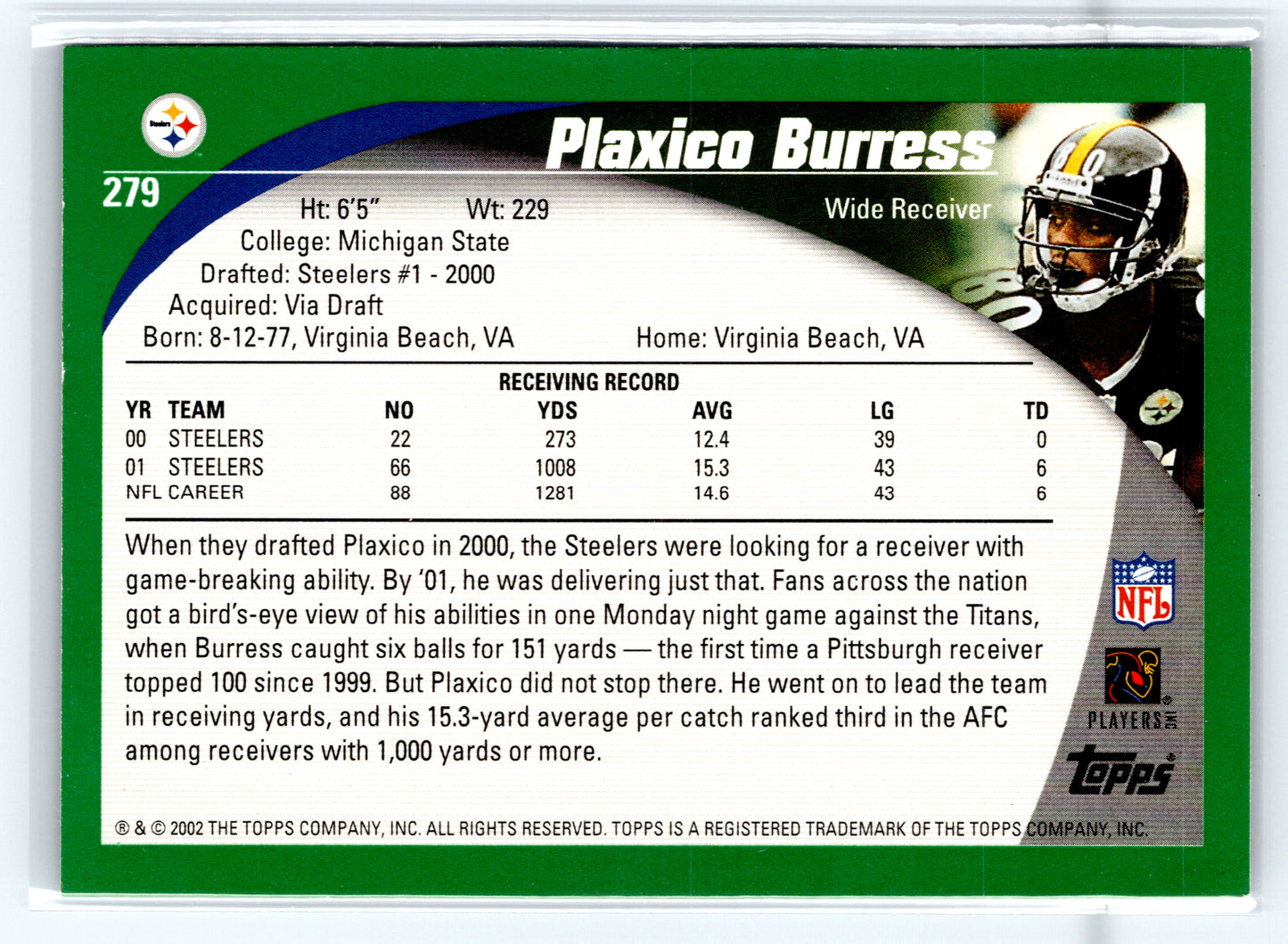 2002 Topps #279 Plaxico Burress Topps Collection