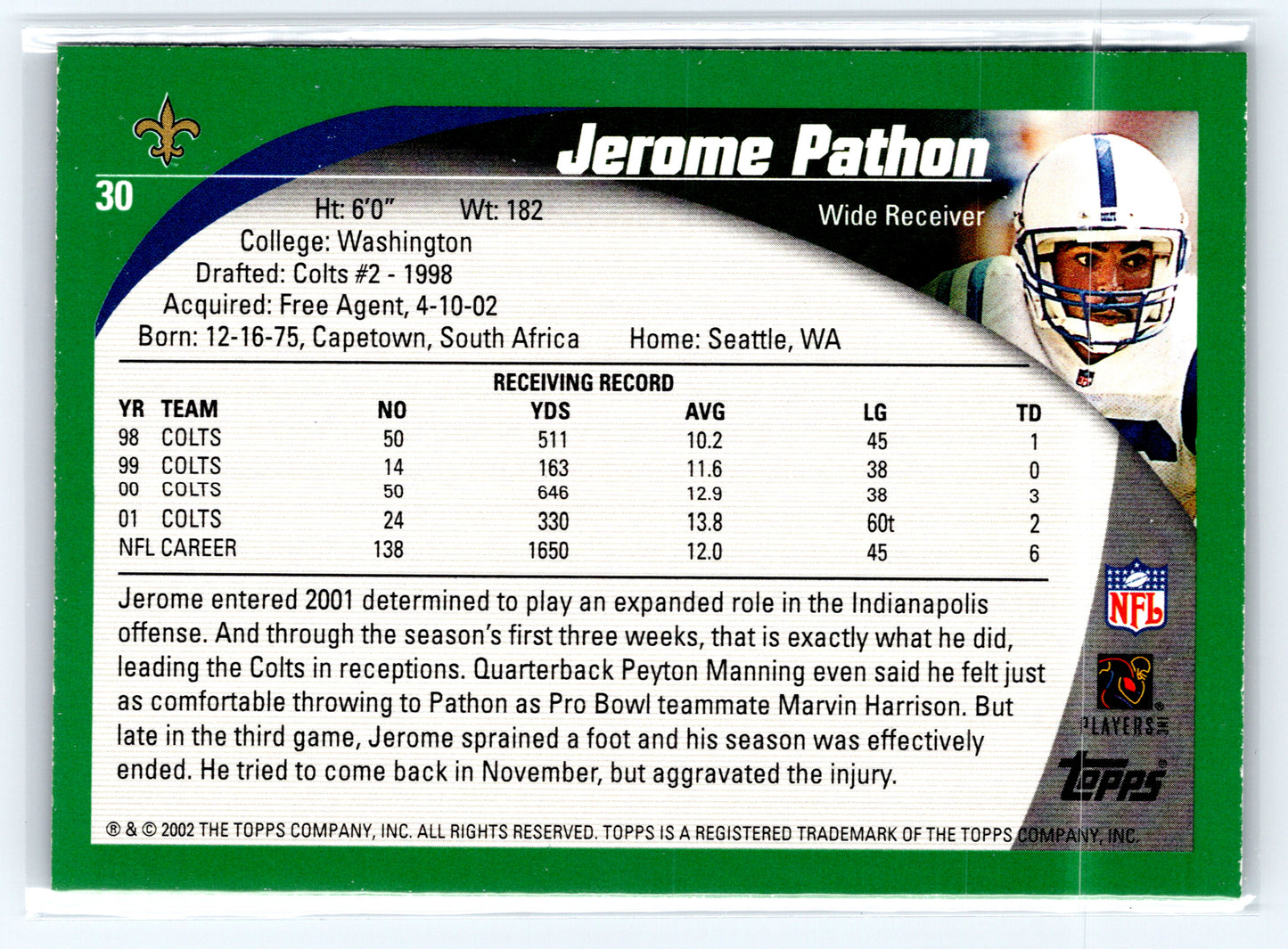 2002 Topps #30 Jerome Pathon Topps Collection