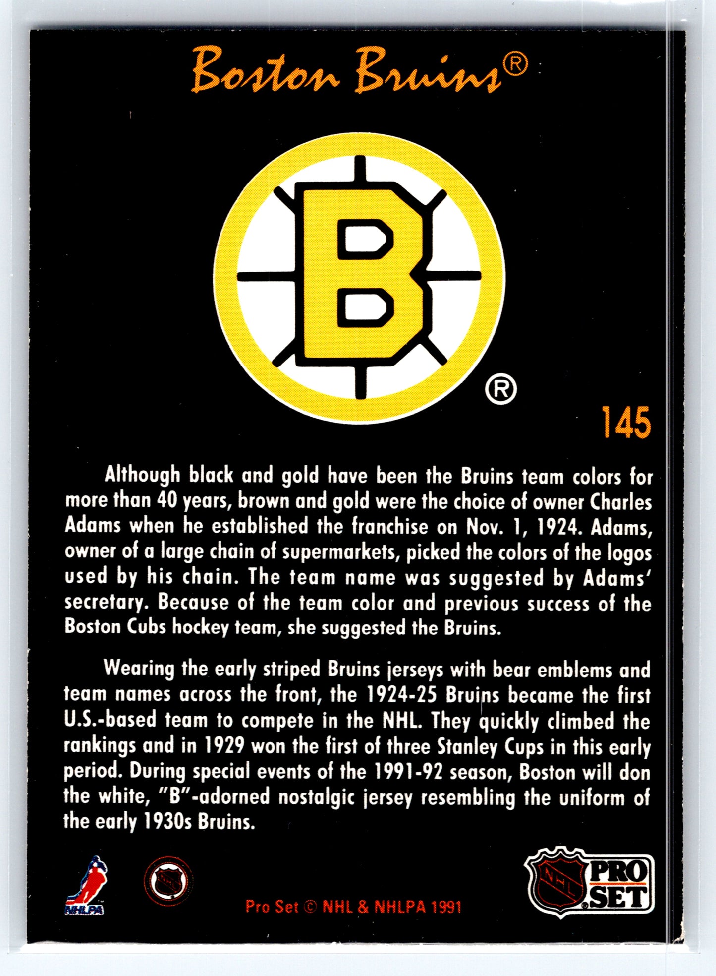 1991-92 Pro Set Platinum #145 Boston Bruins