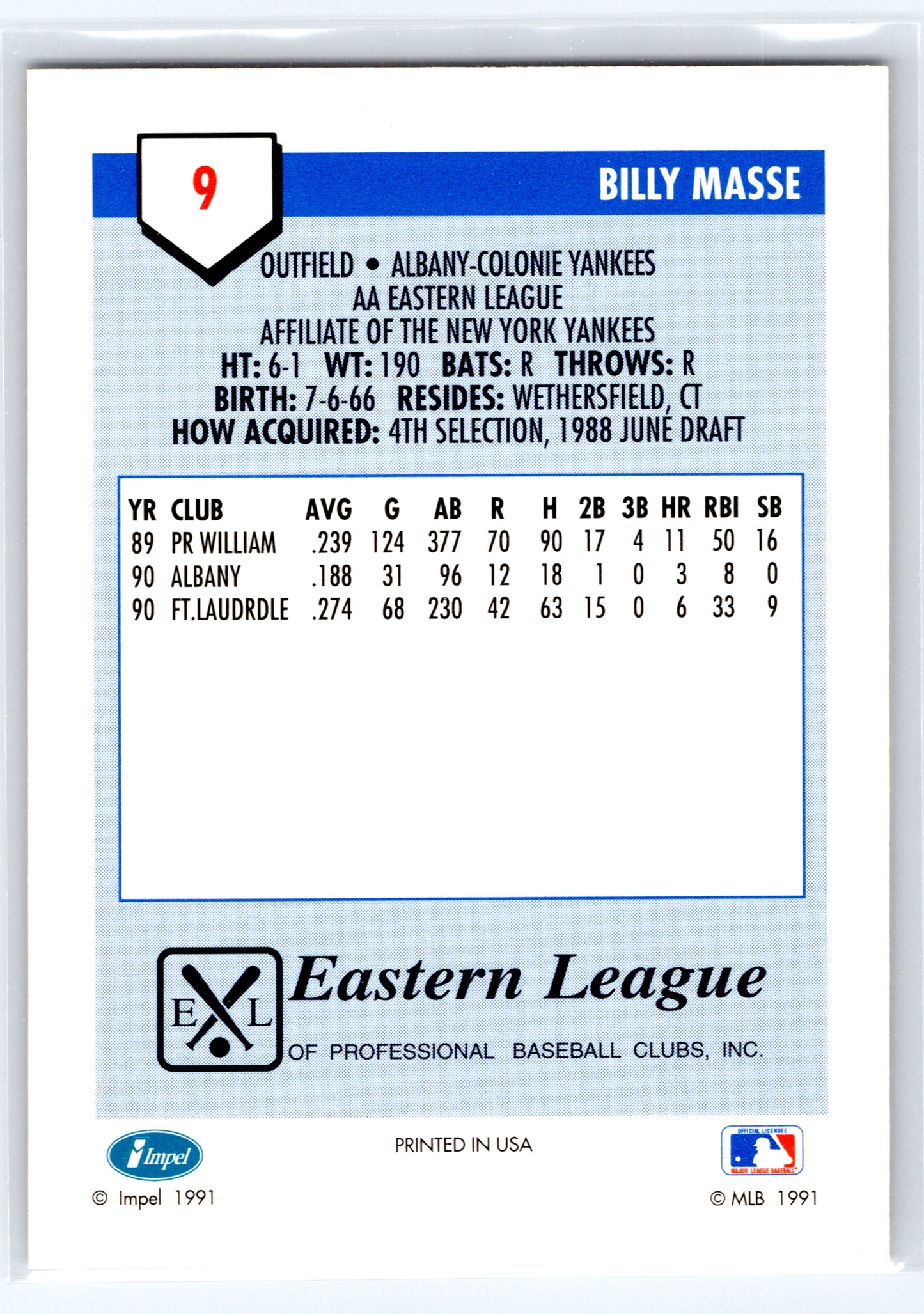 1991 Line Drive AA #9 Billy Masse