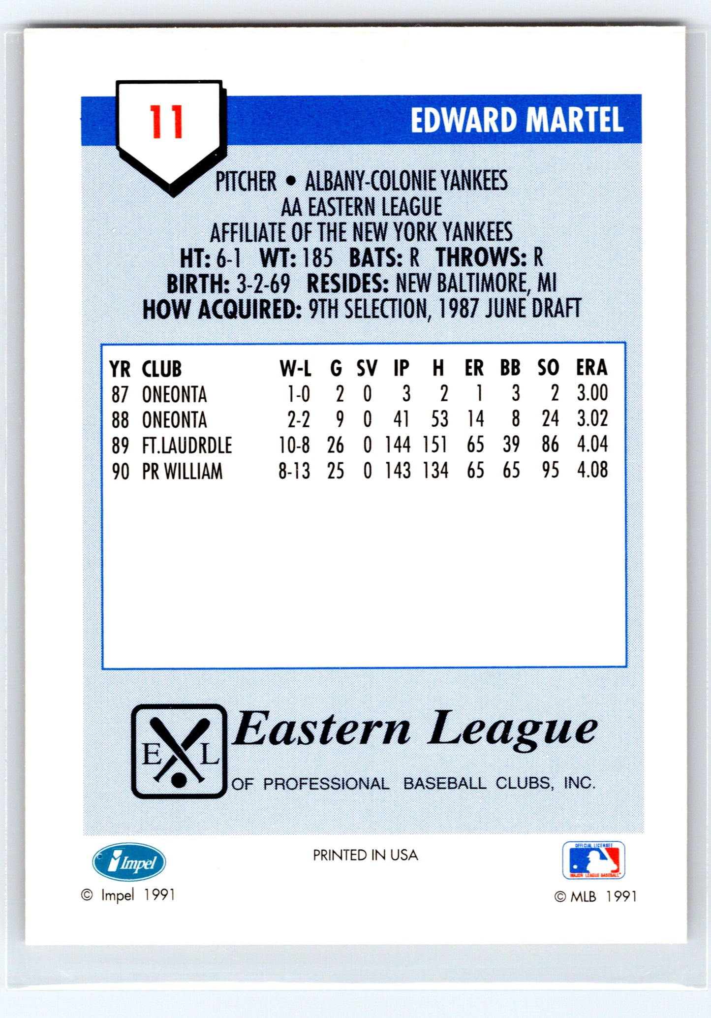 1991 Line Drive AA #11 Ed Martel