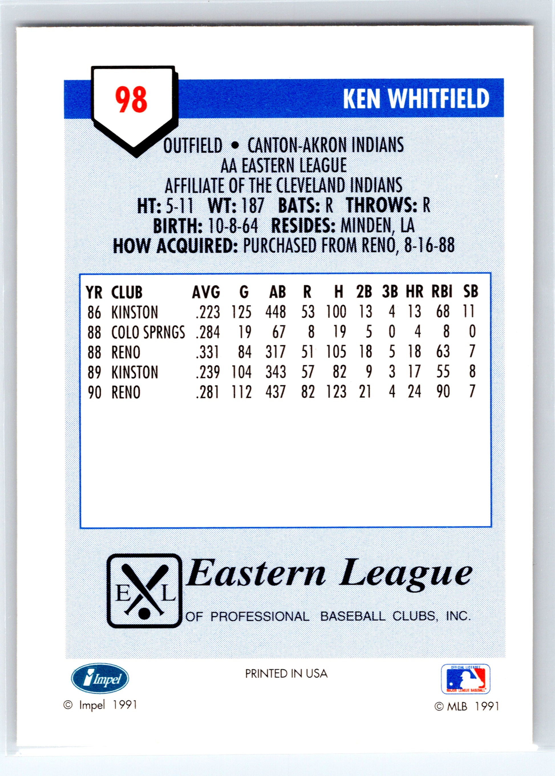 1991 Line Drive AA #98 Ken Whitfield