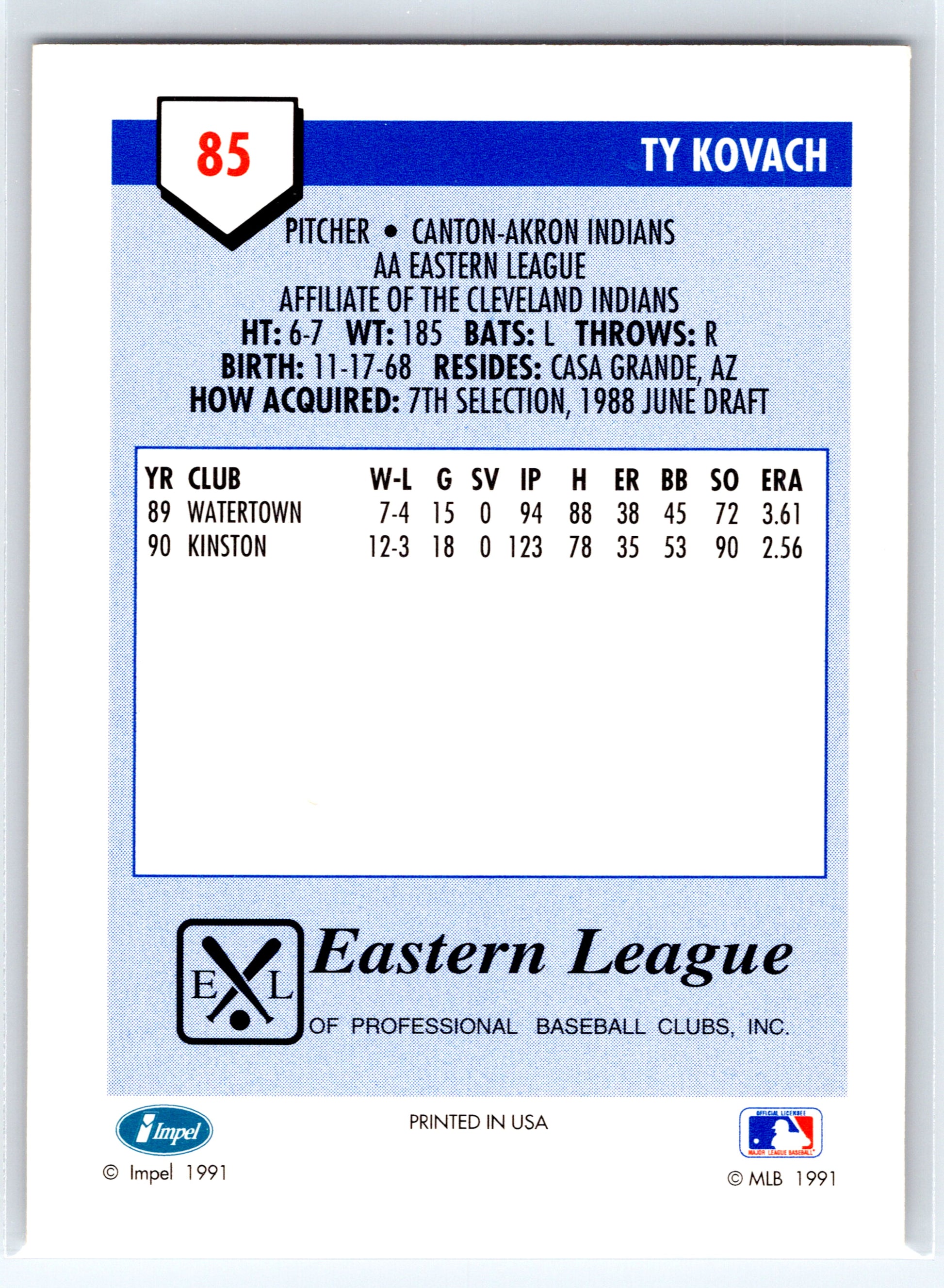 1991 Line Drive AA #85 Ty Kovach