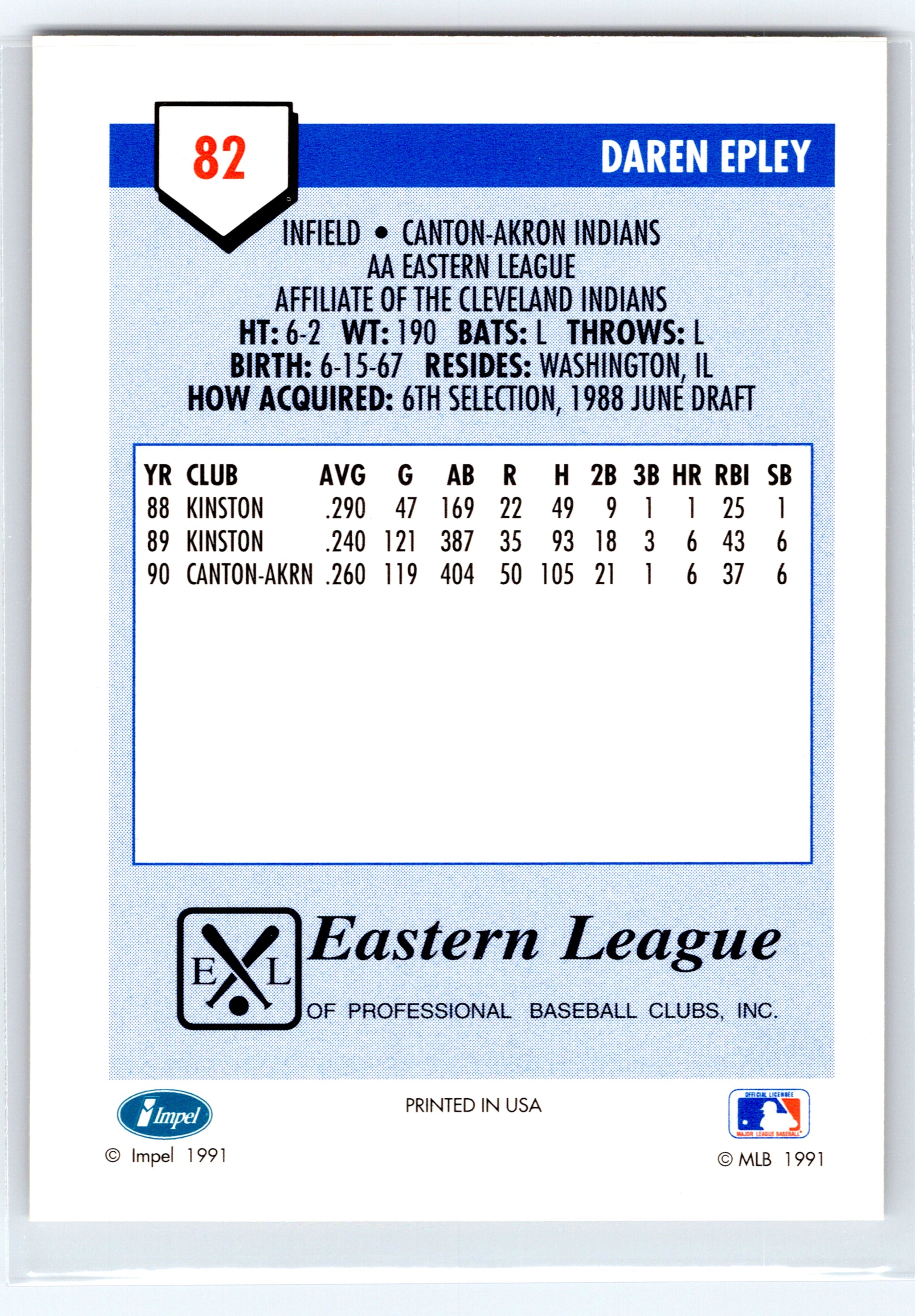 1991 Line Drive AA #82 Daren Epley