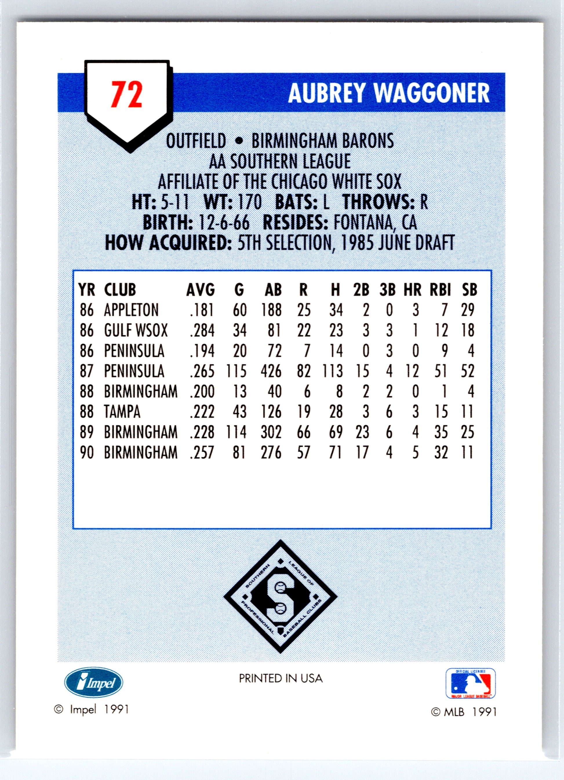 1991 Line Drive AA #72 Aubrey Waggoner