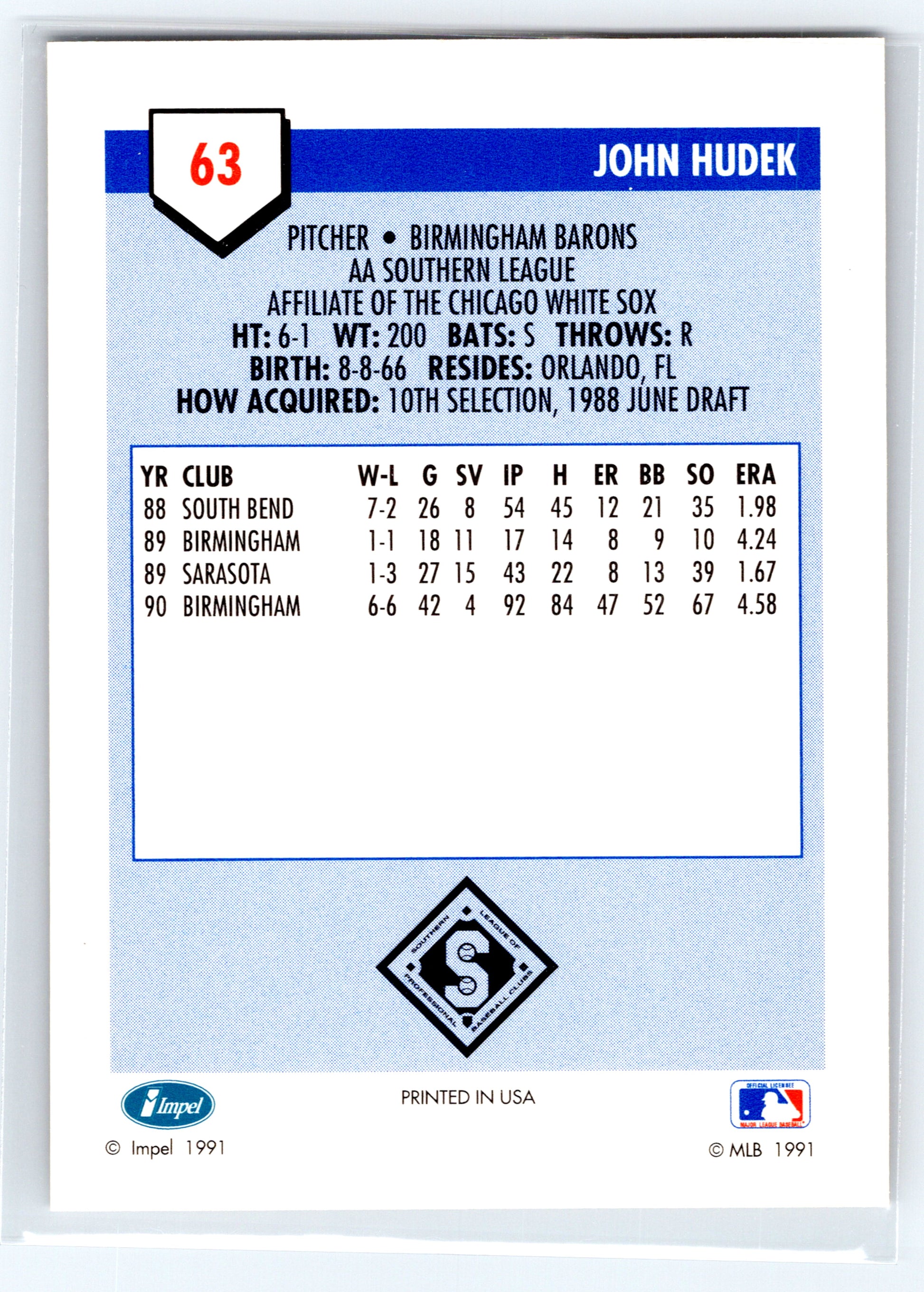 1991 Line Drive AA #63 John Hudek