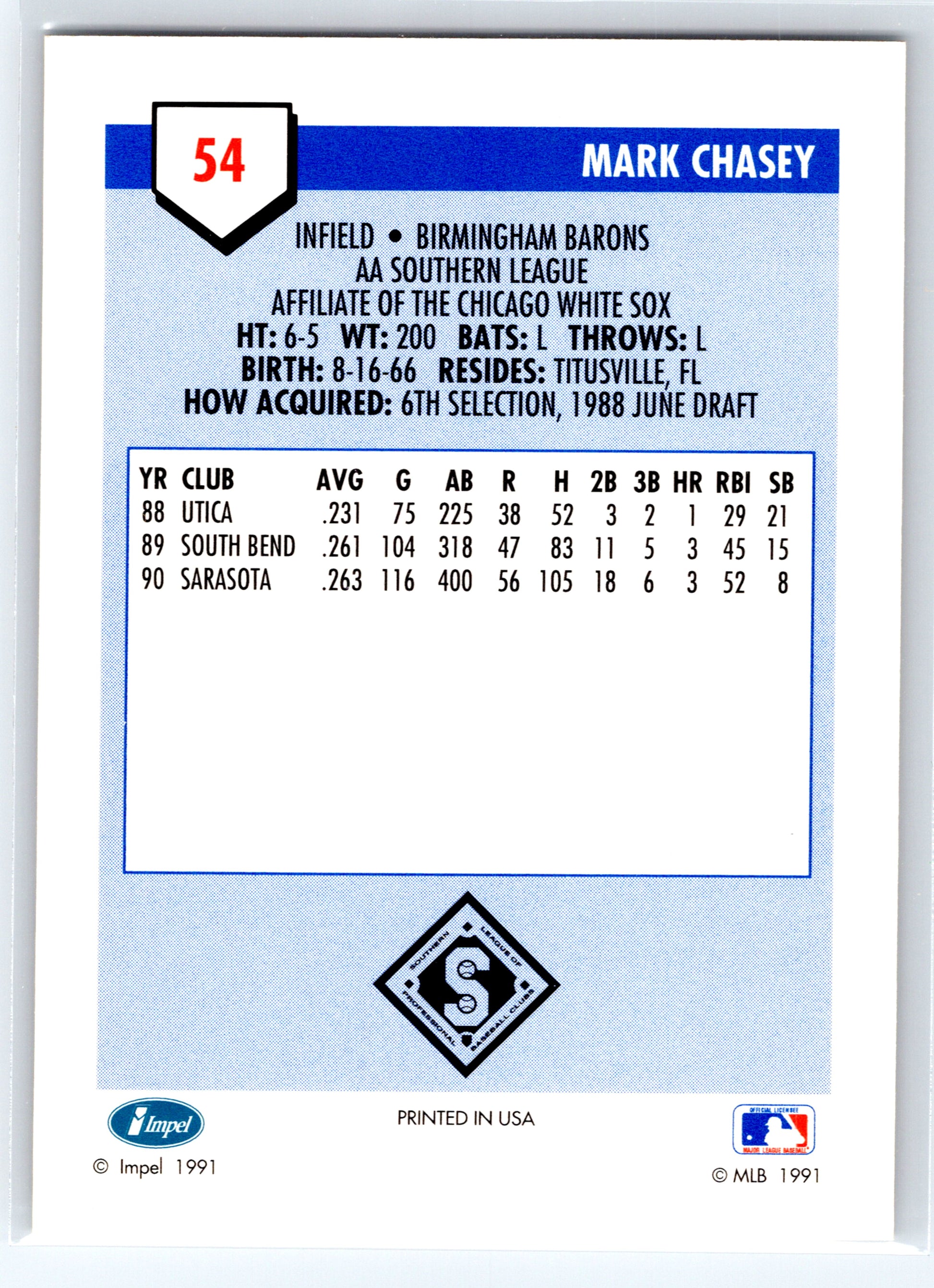 1991 Line Drive AA #54 Mark Chasey