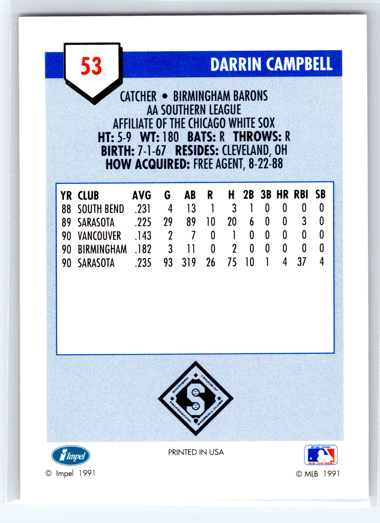 1991 Line Drive AA #53 Darrin Campbell